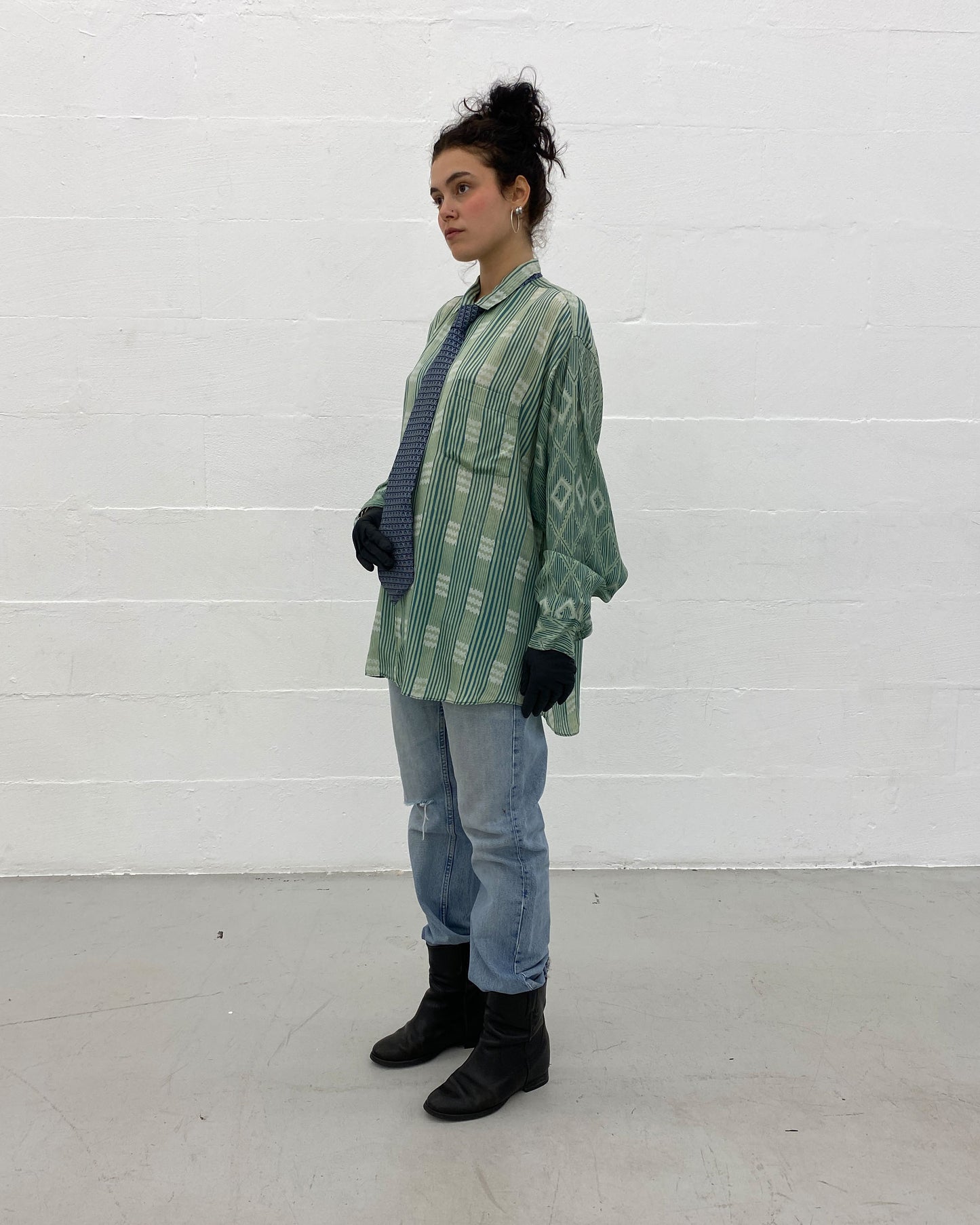 Helmut Lang 2000s Knee Blowout Boot Cut Vintage Sanded Denim Light Blue