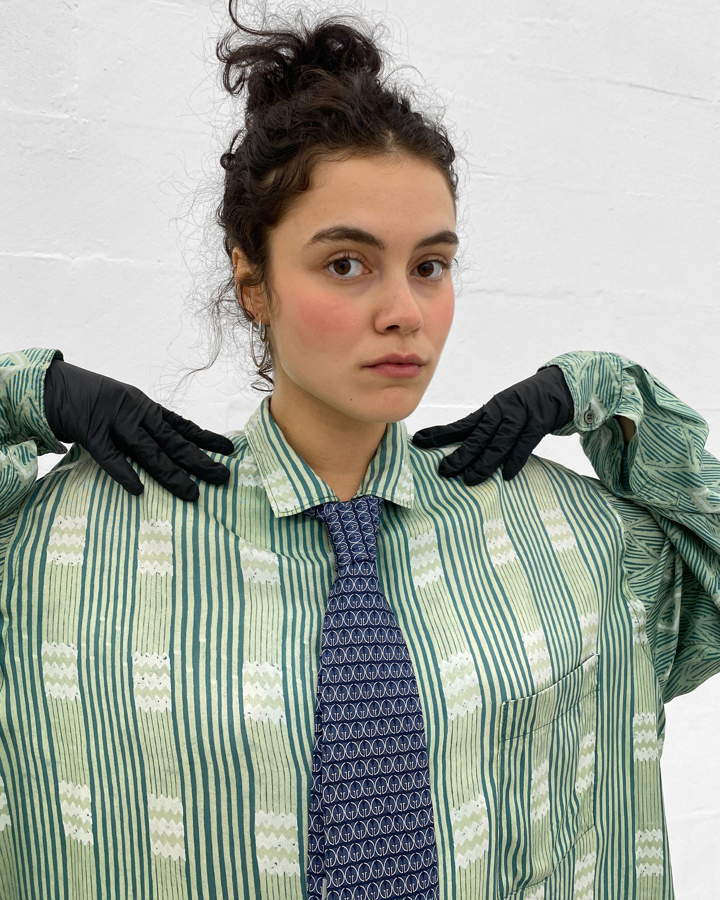 Comme des Garçons Homme Plus 1990s Striped Silk Shirt Green