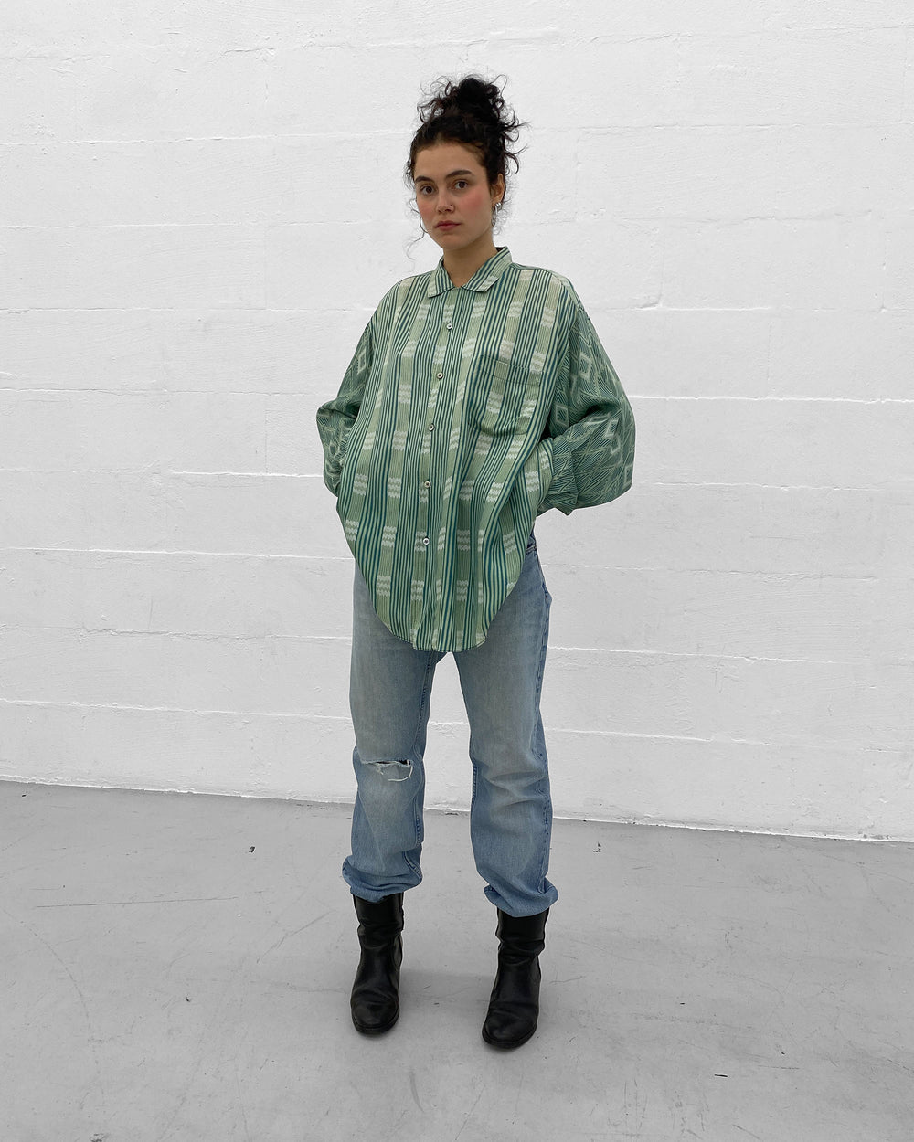 Comme des Garçons Homme Plus 1990s Striped Silk Shirt Green