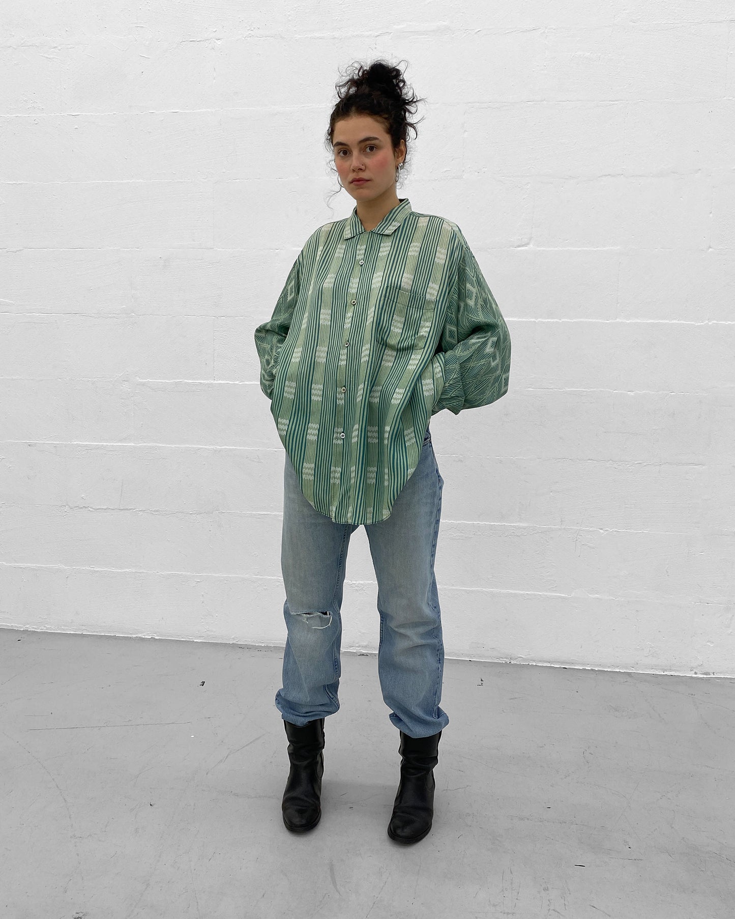 Helmut Lang 2000s Knee Blowout Boot Cut Vintage Sanded Denim Light Blue