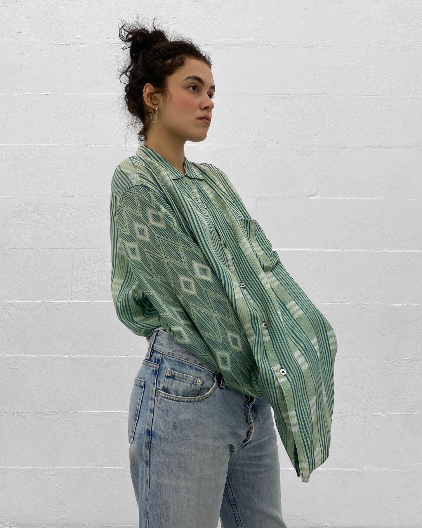 Comme des Garçons Homme Plus 1990s Striped Silk Shirt Green