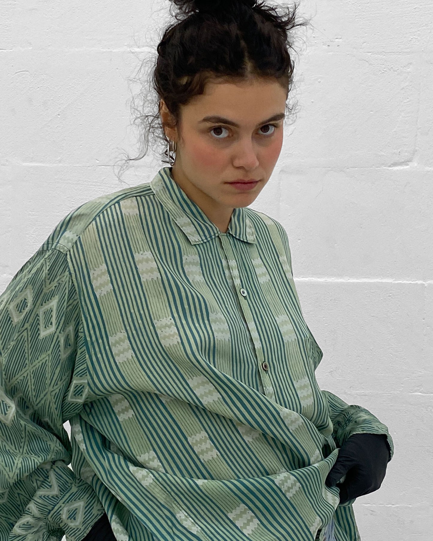 Comme des Garçons Homme Plus 1990s Striped Silk Shirt Green