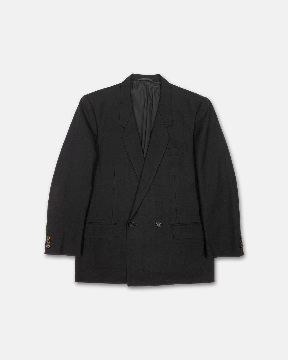 Comme des Garçons Homme 1980s Herringbone Wool Double Breasted Blazer Jacket Black