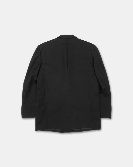 Comme des Garçons Homme 1980s Herringbone Wool Double Breasted Blazer Jacket Black