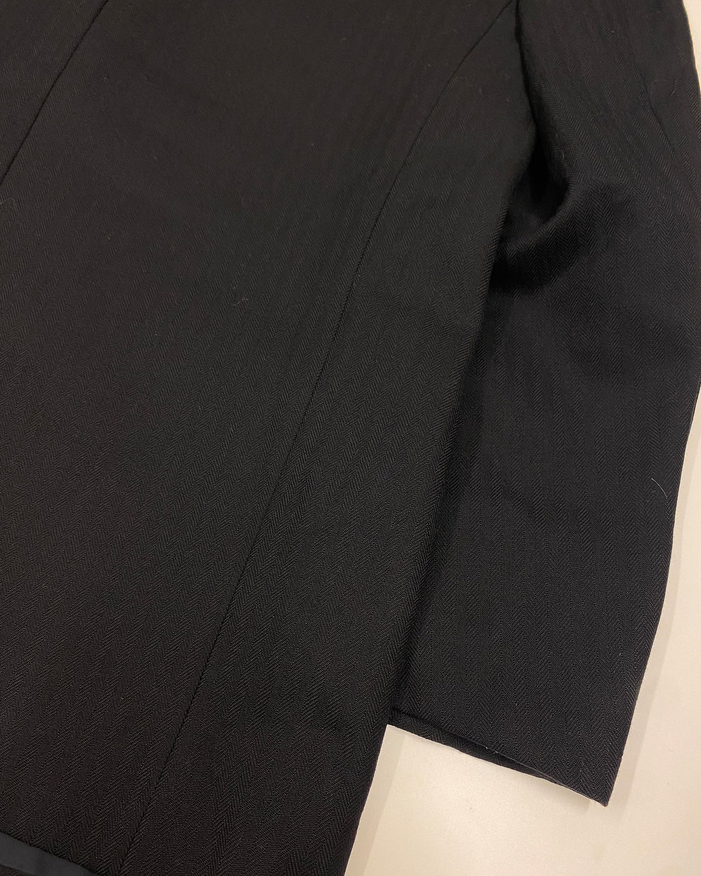 Comme des Garçons Homme 1980s Herringbone Wool Double Breasted Blazer Jacket Black