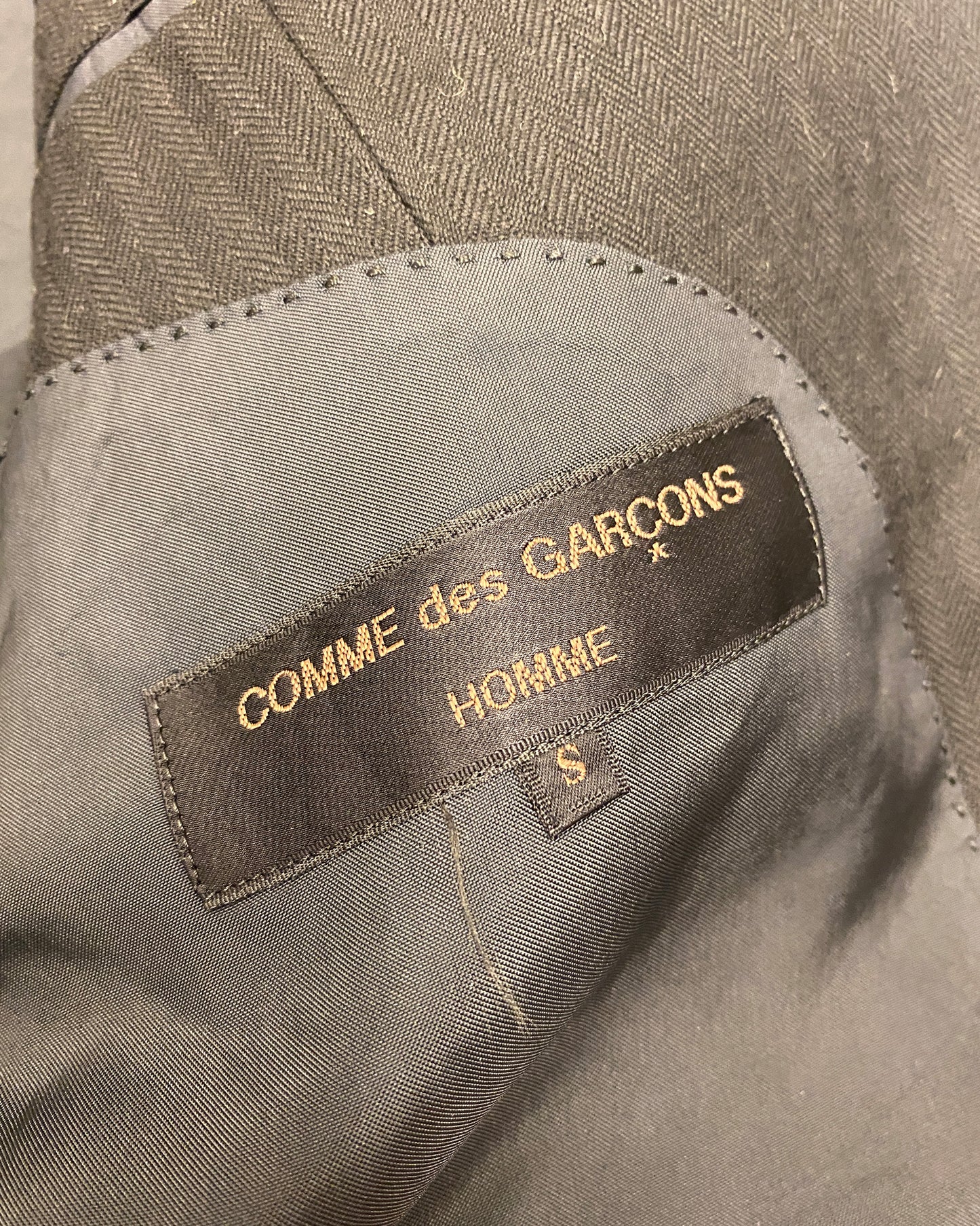 Comme des Garçons Homme 1980s Herringbone Wool Double Breasted Blazer Jacket Black