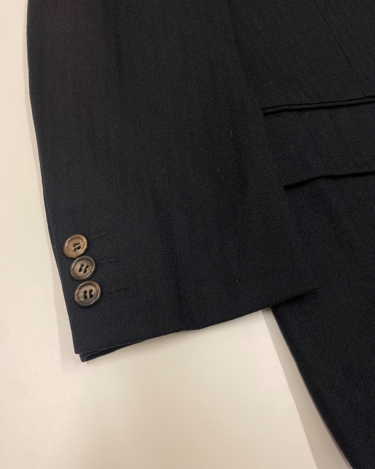 Comme des Garçons Homme 1980s Herringbone Wool Double Breasted Blazer Jacket Black
