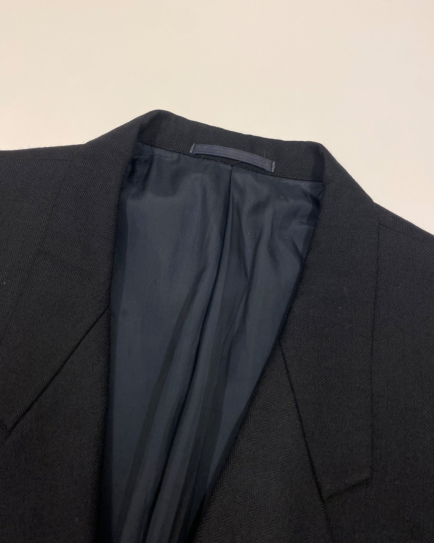 Comme des Garçons Homme 1980s Herringbone Wool Double Breasted Blazer Jacket Black