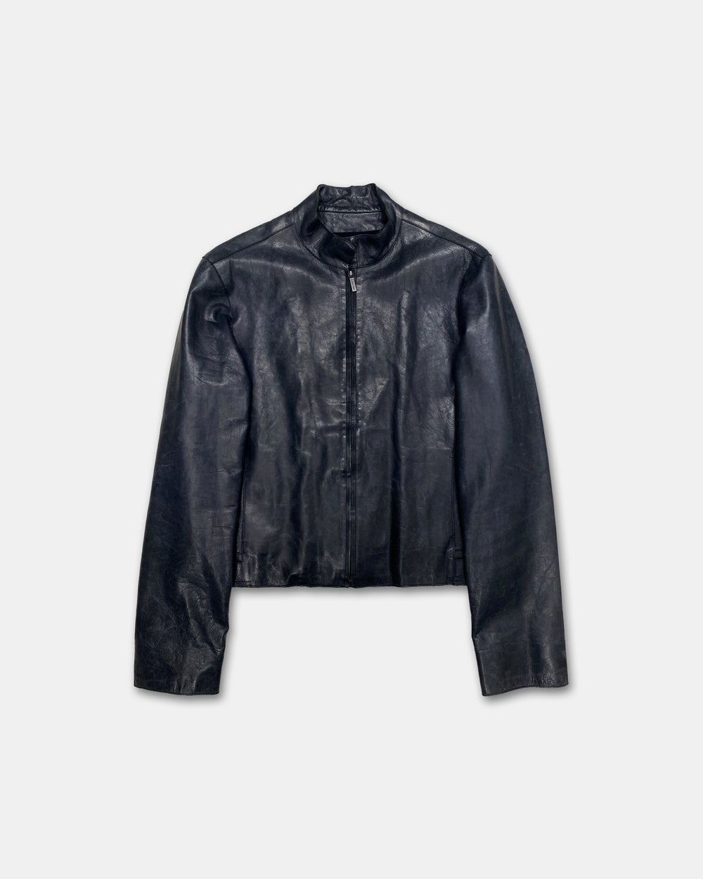 Calvin Klein Collection 2000s Sleek Leather Jacket Dark Blue