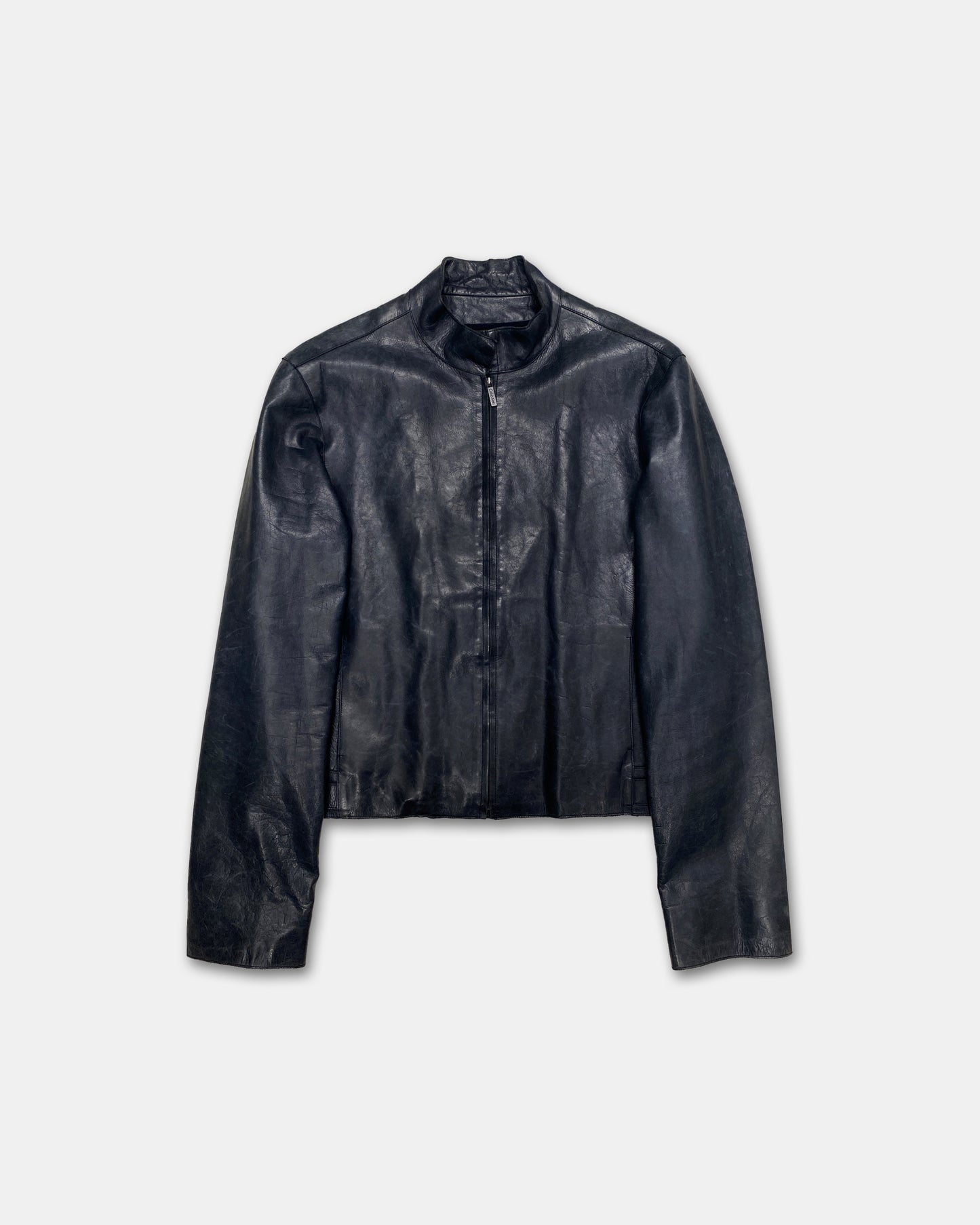 Calvin Klein Collection 2000s Sleek Leather Jacket Dark Blue