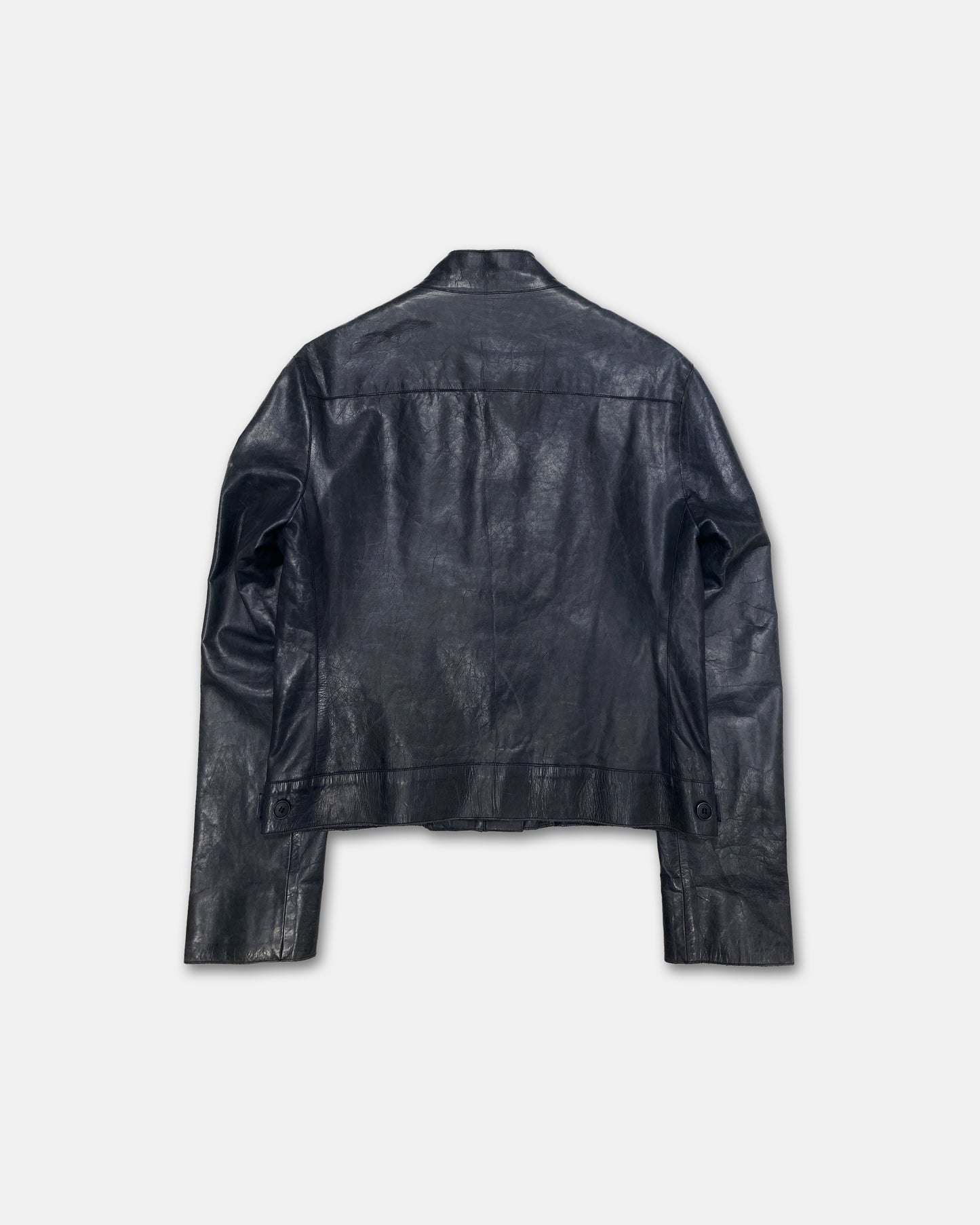 Calvin Klein Collection 2000s Sleek Leather Jacket Dark Blue