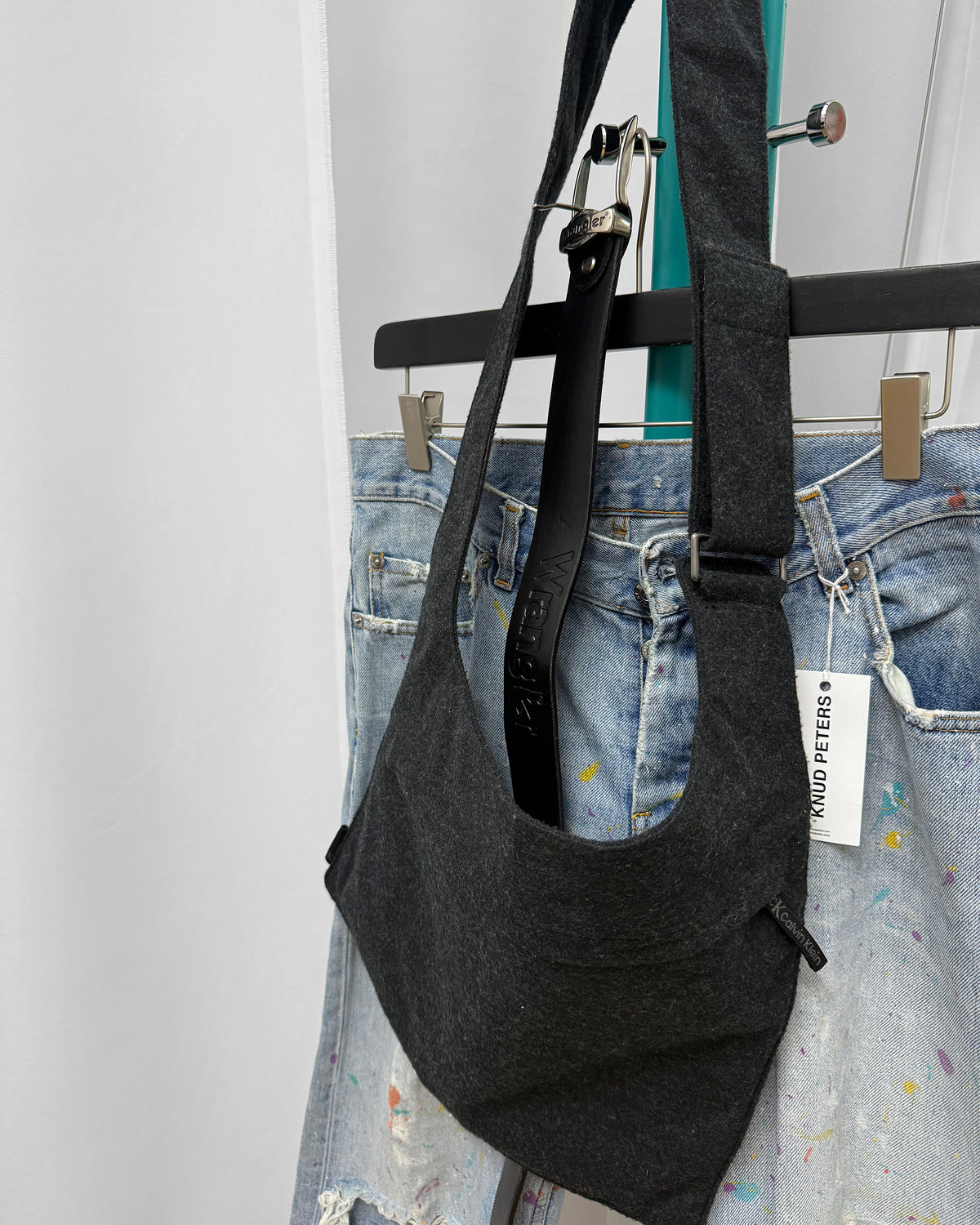 Calvin Klein 2000s Wool Shoulder Messenger Bag Dark Grey