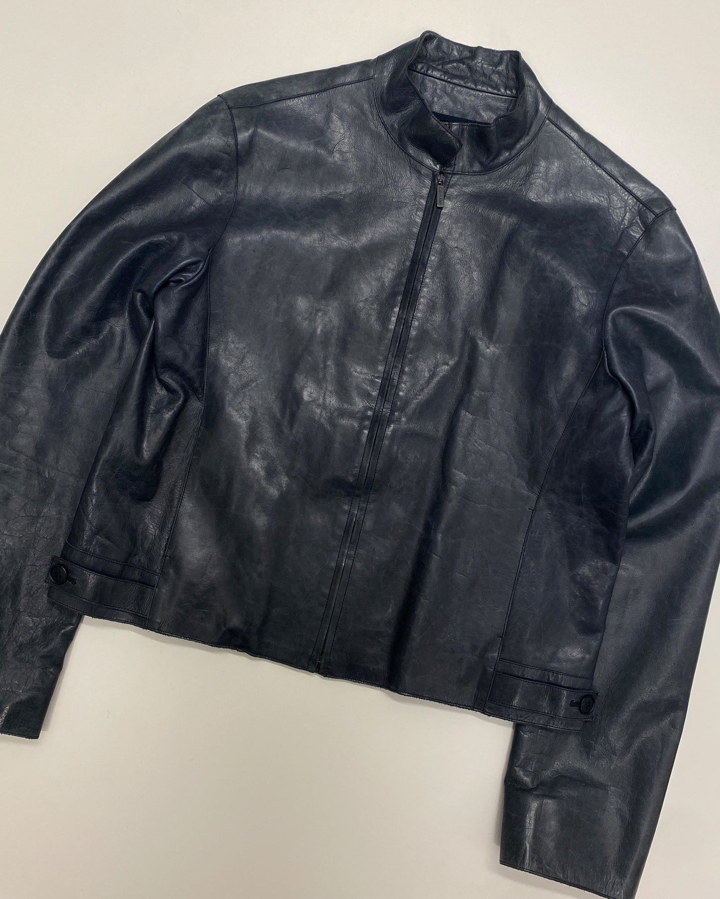 Calvin Klein Collection 2000s Sleek Leather Jacket Dark Blue