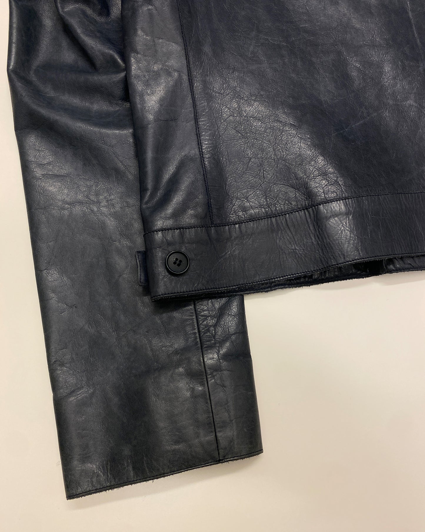 Calvin Klein Collection 2000s Sleek Leather Jacket Dark Blue