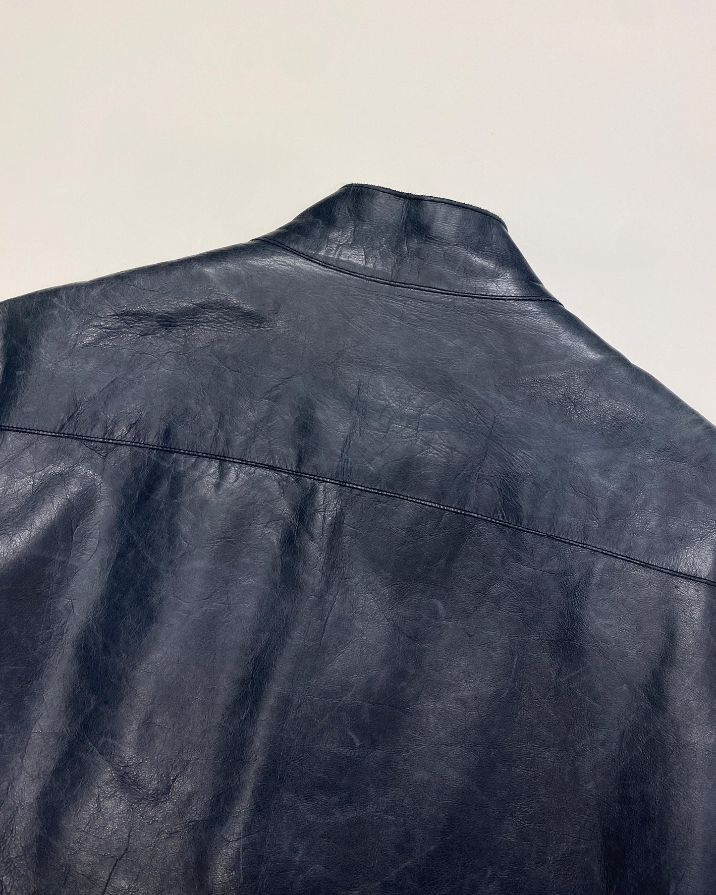 Calvin Klein Collection 2000s Sleek Leather Jacket Dark Blue