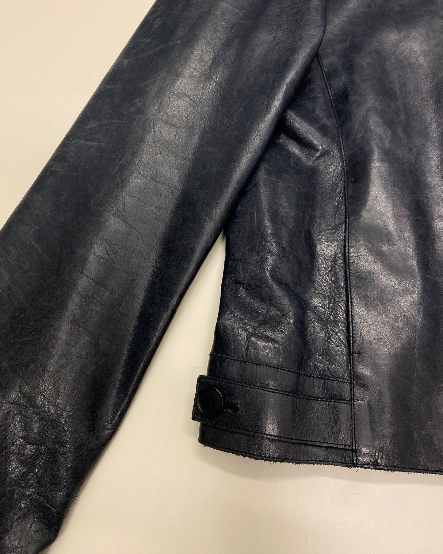 Calvin Klein Collection 2000s Sleek Leather Jacket Dark Blue