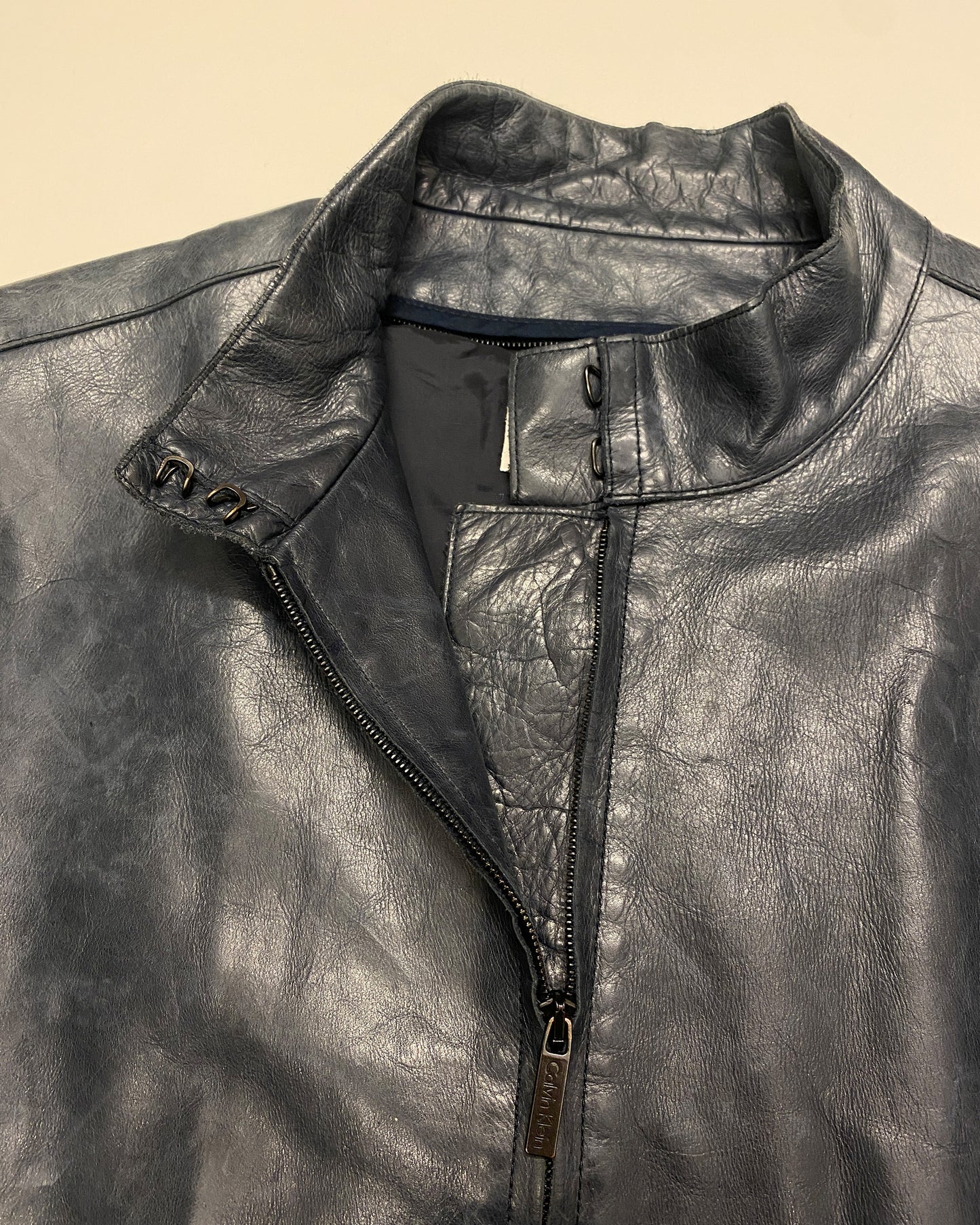 Calvin Klein Collection 2000s Sleek Leather Jacket Dark Blue