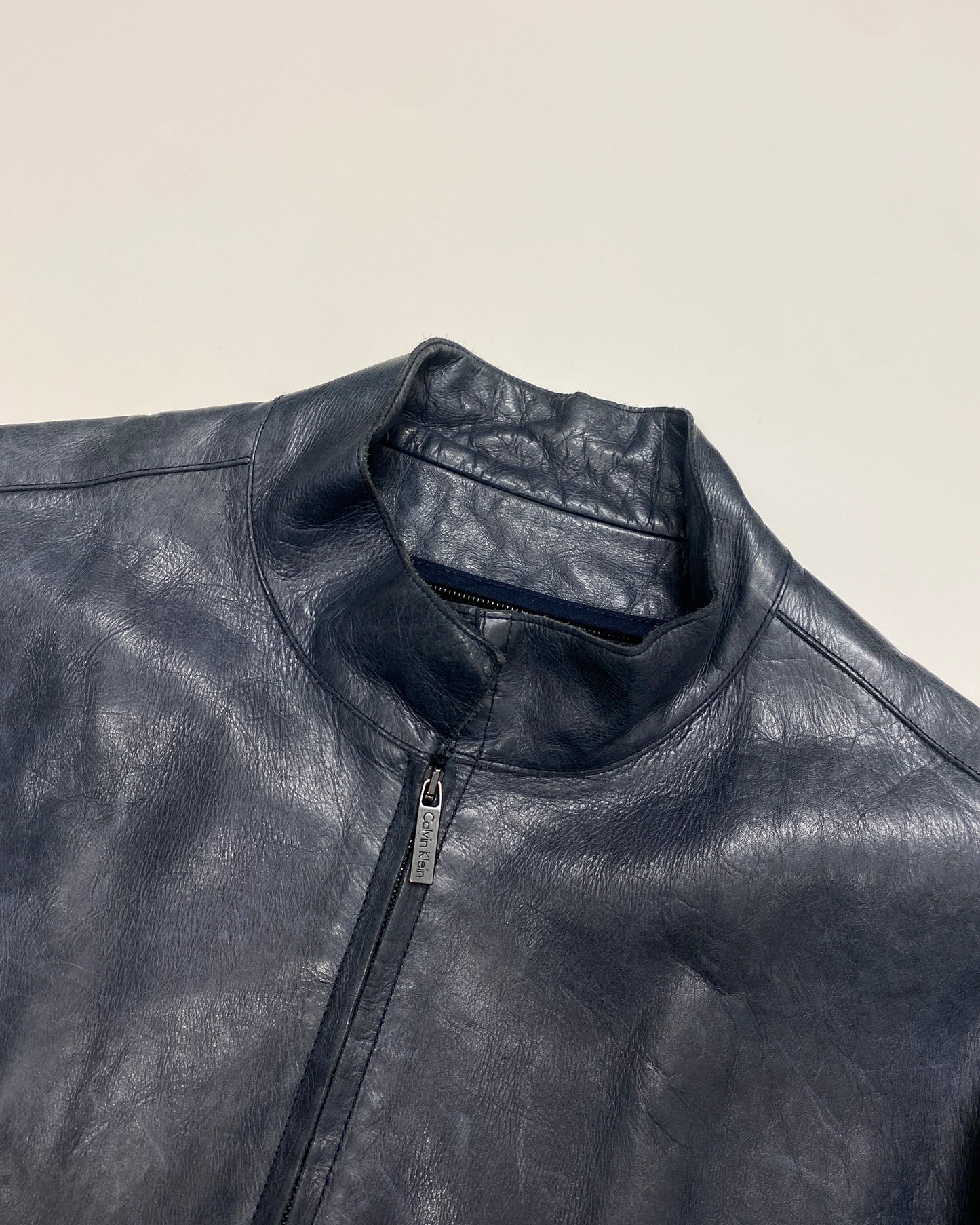 Calvin Klein Collection 2000s Sleek Leather Jacket Dark Blue