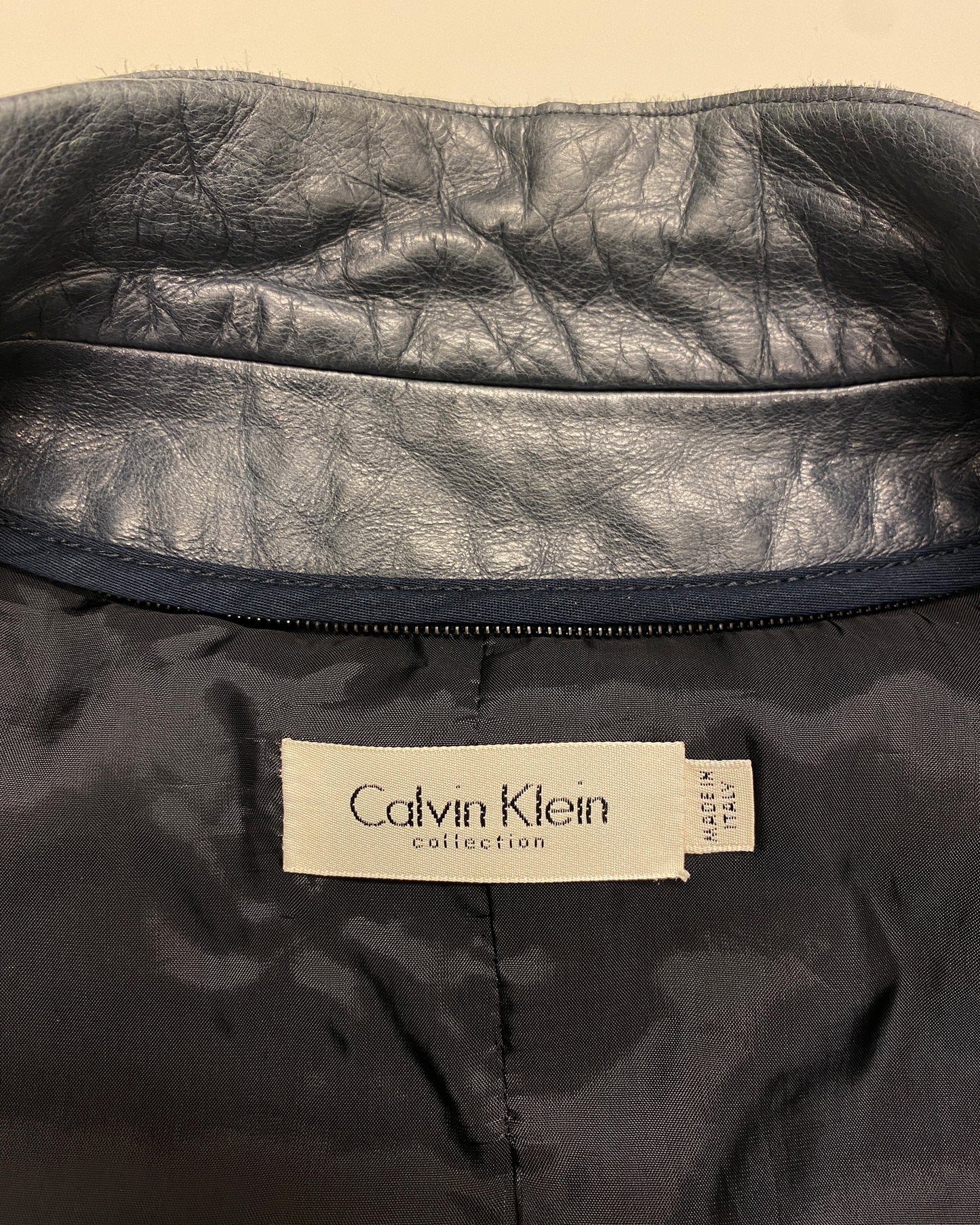 Calvin Klein Collection 2000s Sleek Leather Jacket Dark Blue