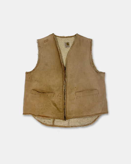 Carhartt 1960s Trashed Sherpa Lined Zip Work Vest Beige