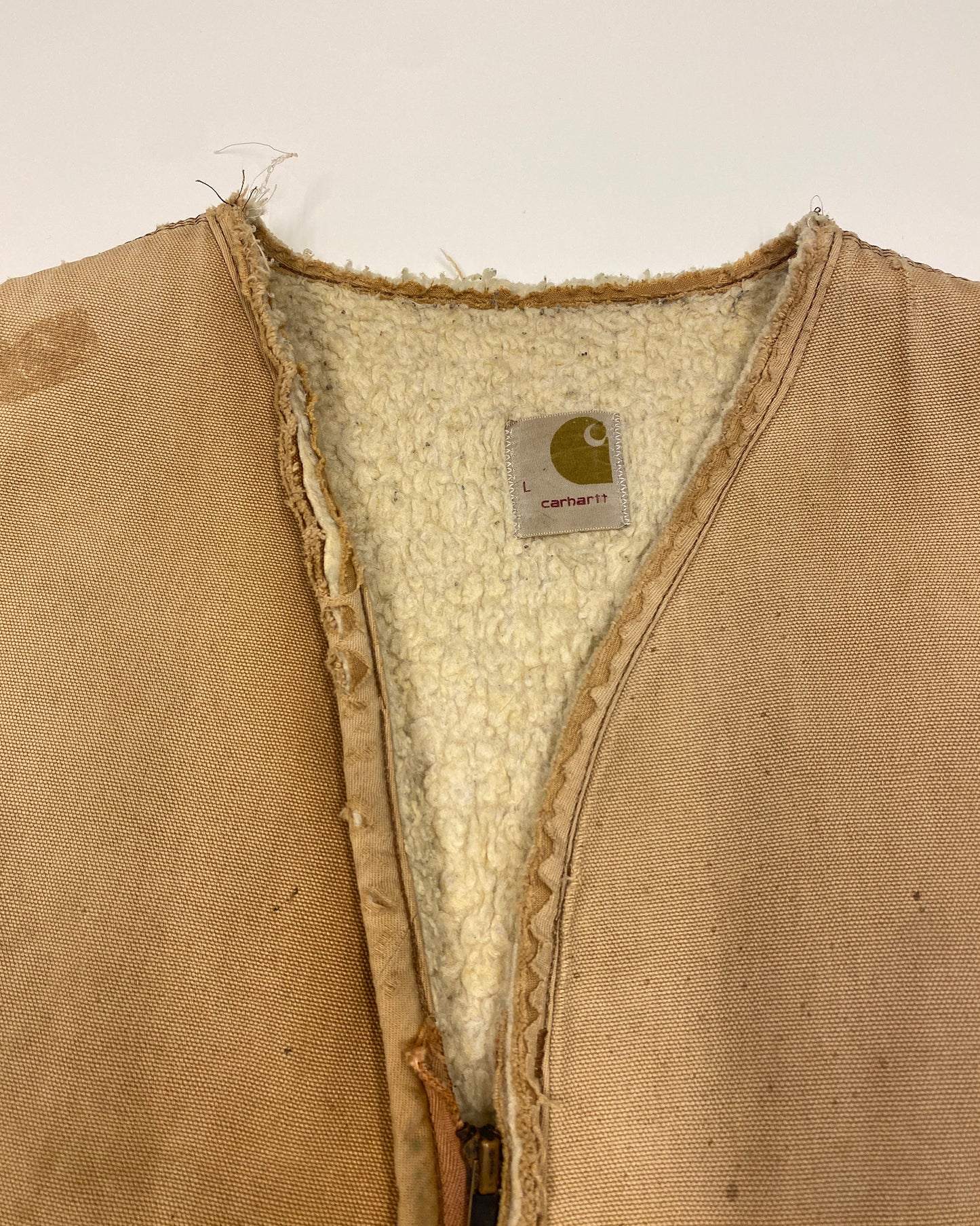 Carhartt 1960s Trashed Sherpa Lined Zip Work Vest Beige