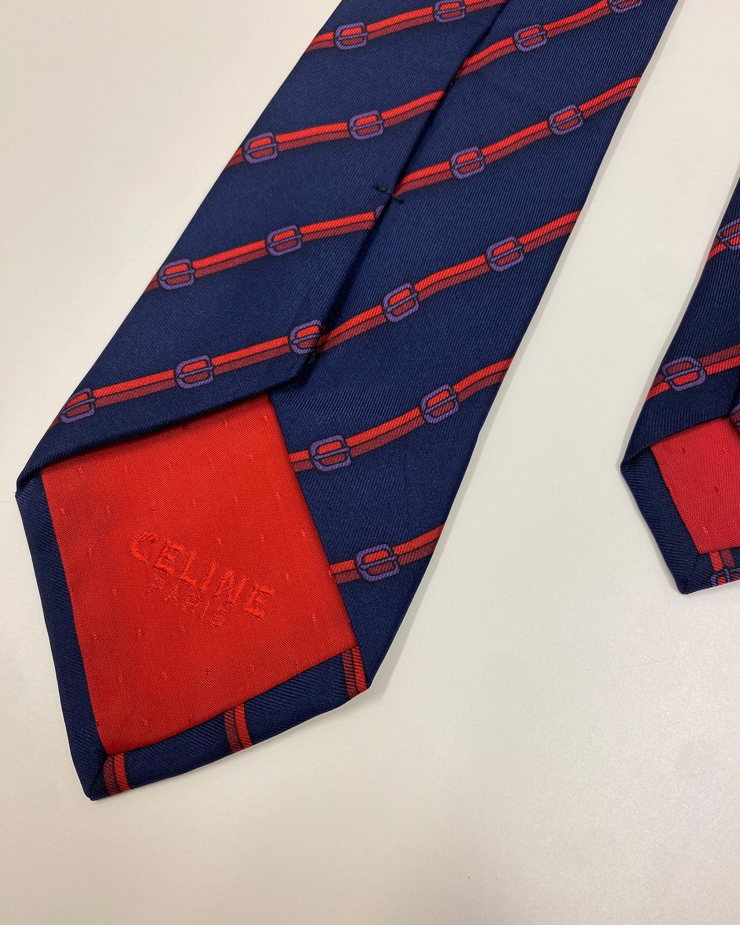 Céline 1990s Diagonal Striped Tie Blue Red