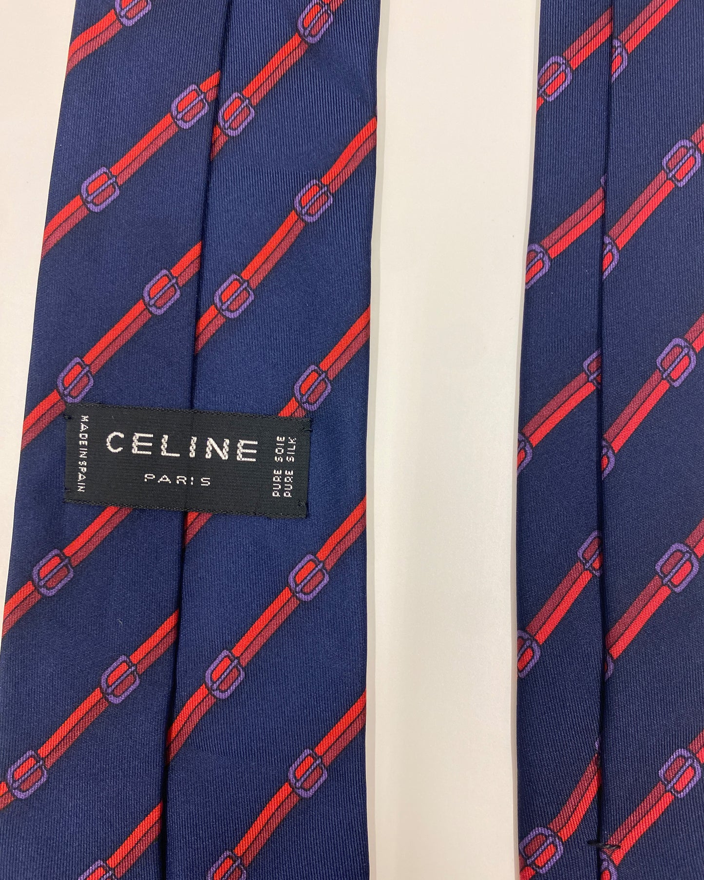 Céline 1990s Diagonal Striped Tie Blue Red