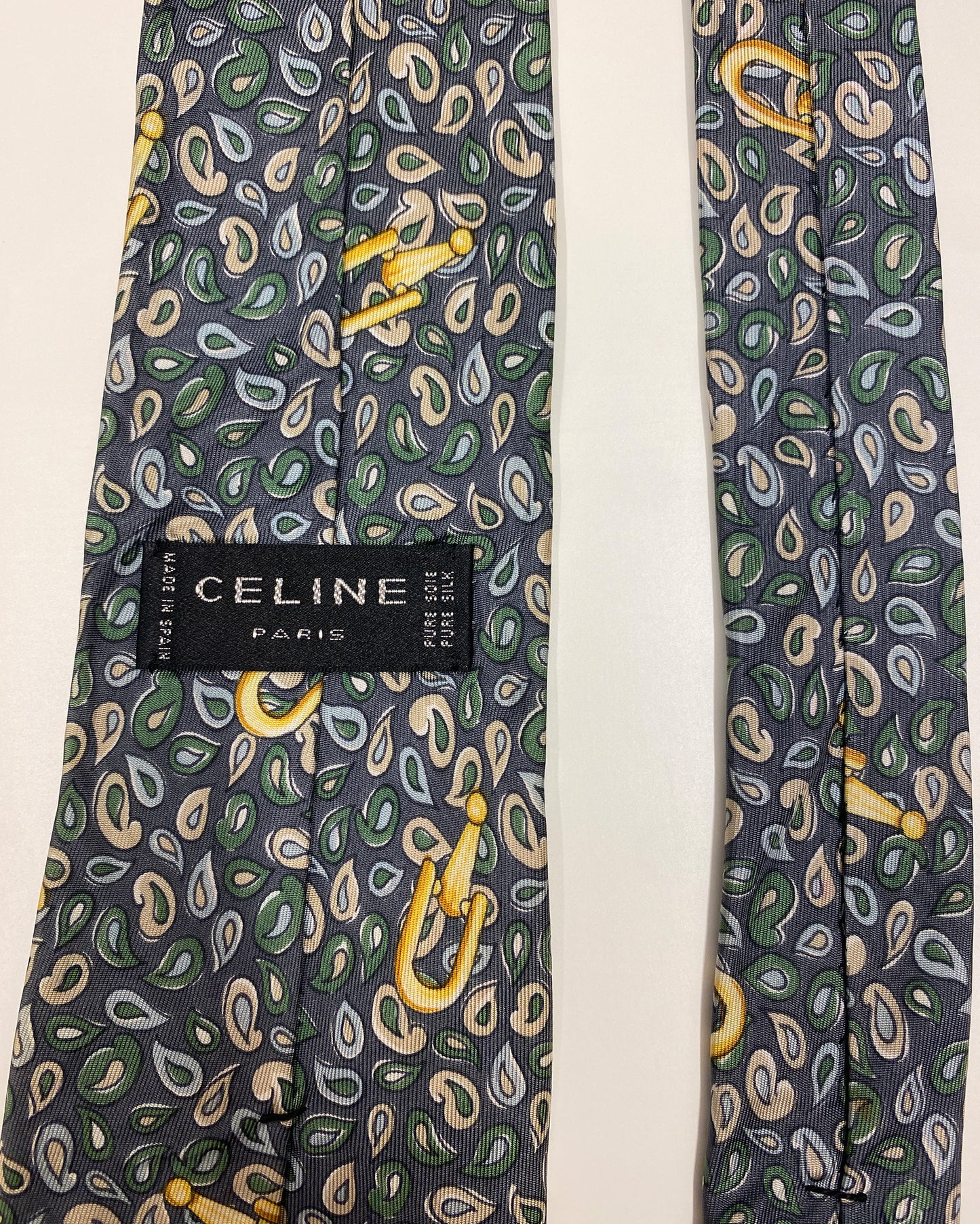 Céline 1990s Pattern Tie Blue Green