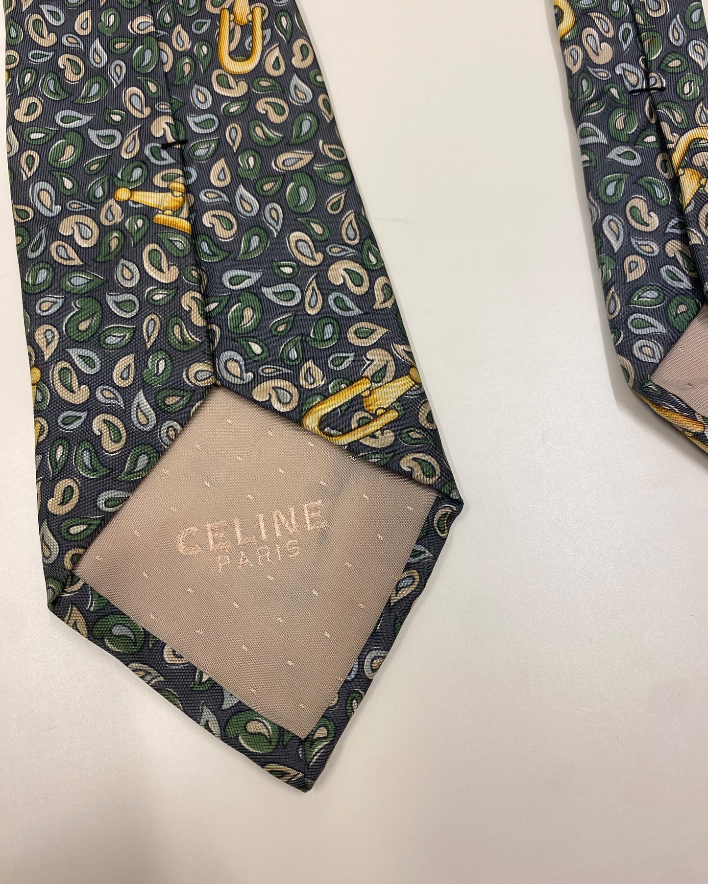Céline 1990s Pattern Tie Blue Green