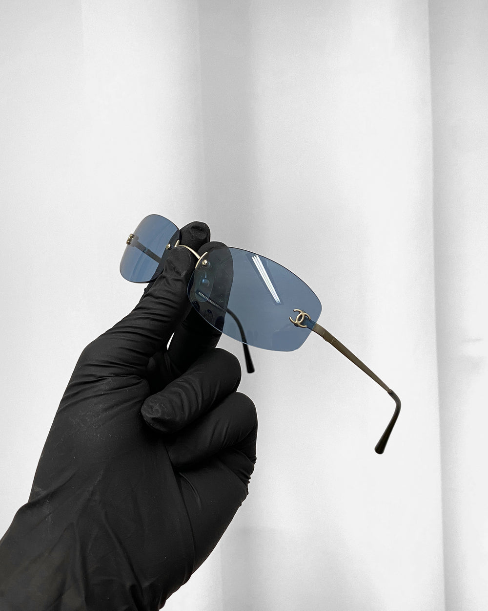 Chanel by Karl Lagerfeld 1998 4002 Rimless Sunglasses Blue Silver