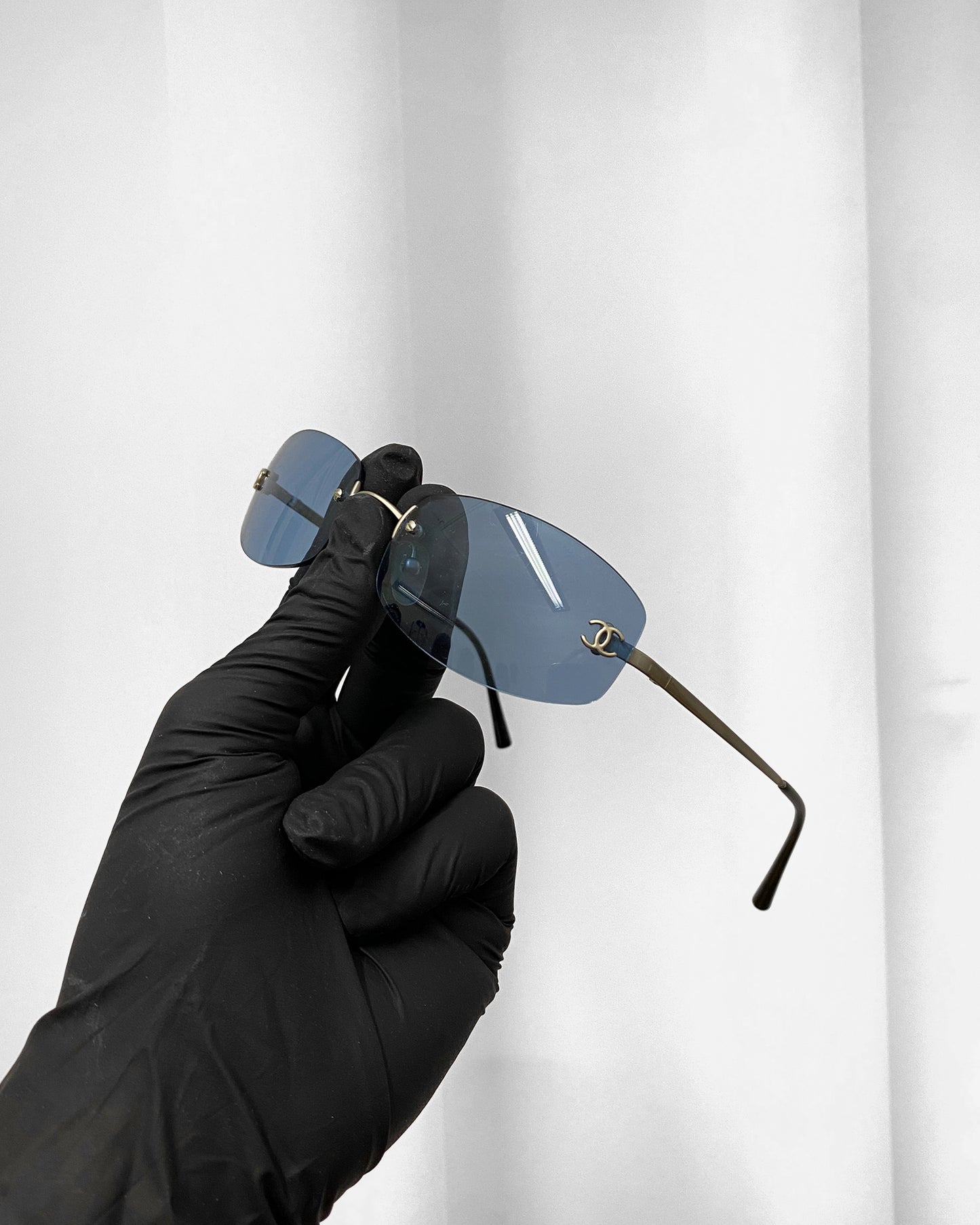 Chanel by Karl Lagerfeld 1998 4002 Rimless Sunglasses Blue Silver