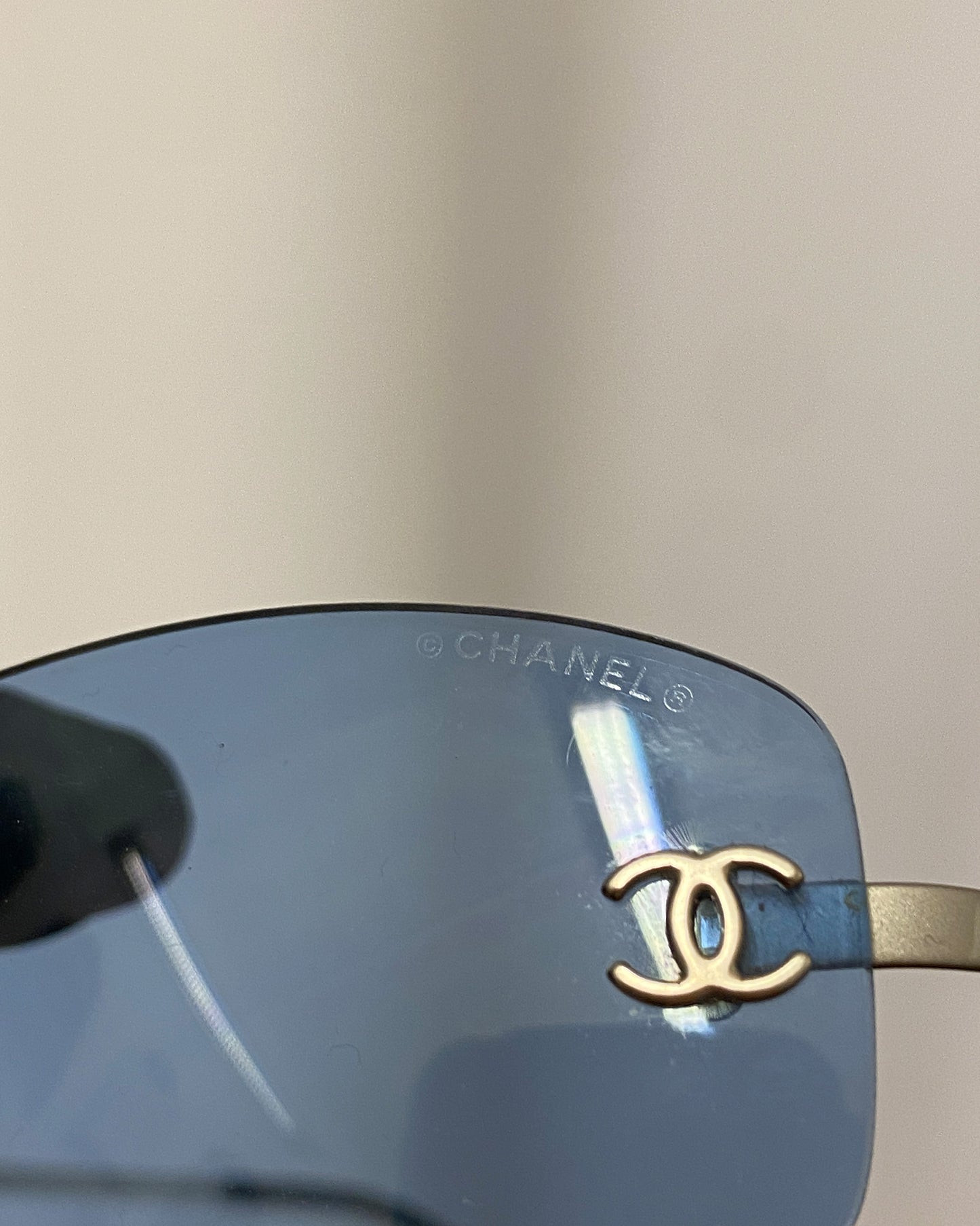 Chanel by Karl Lagerfeld 1998 4002 Rimless Sunglasses Blue Silver