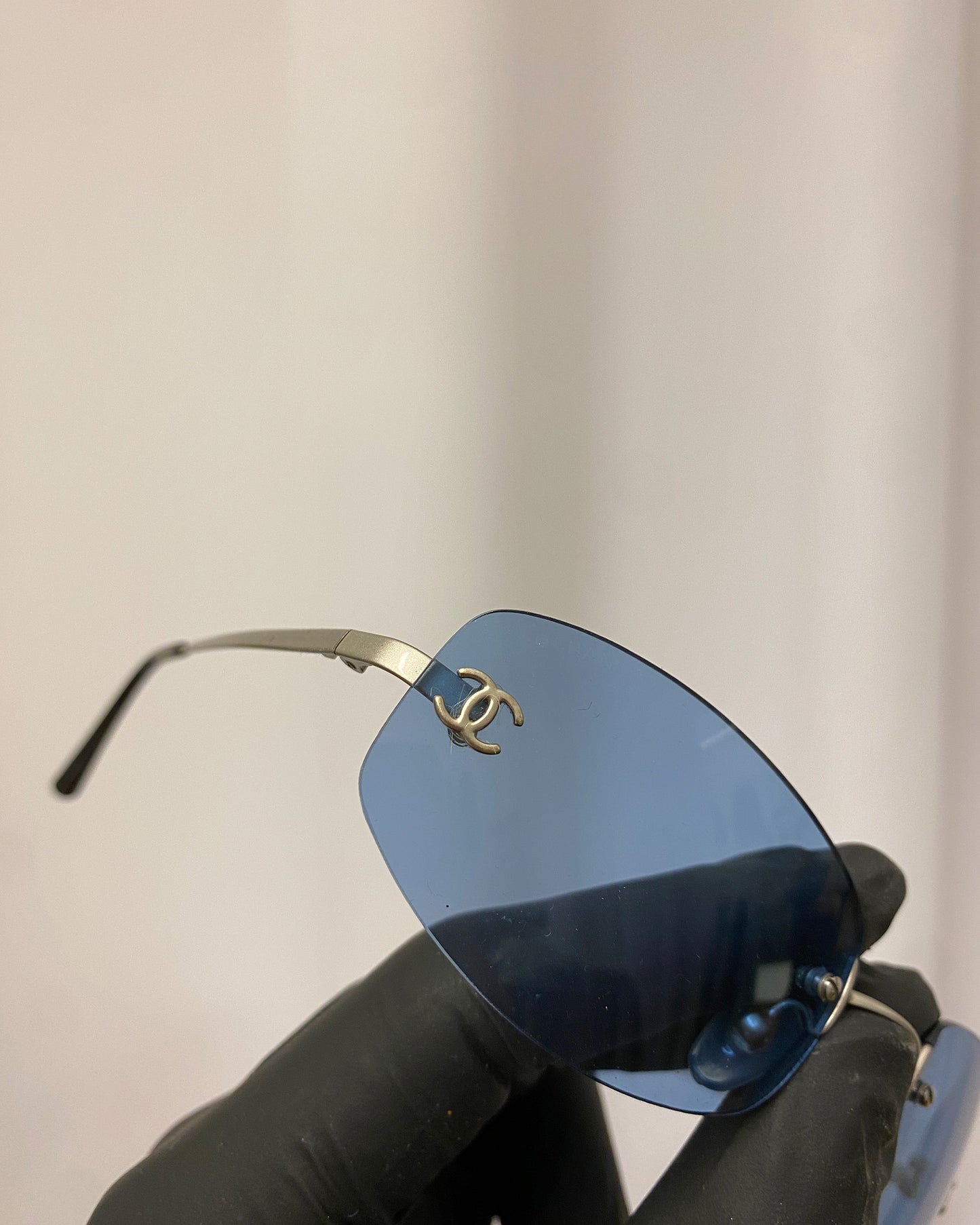 Chanel by Karl Lagerfeld 1998 4002 Rimless Sunglasses Blue Silver