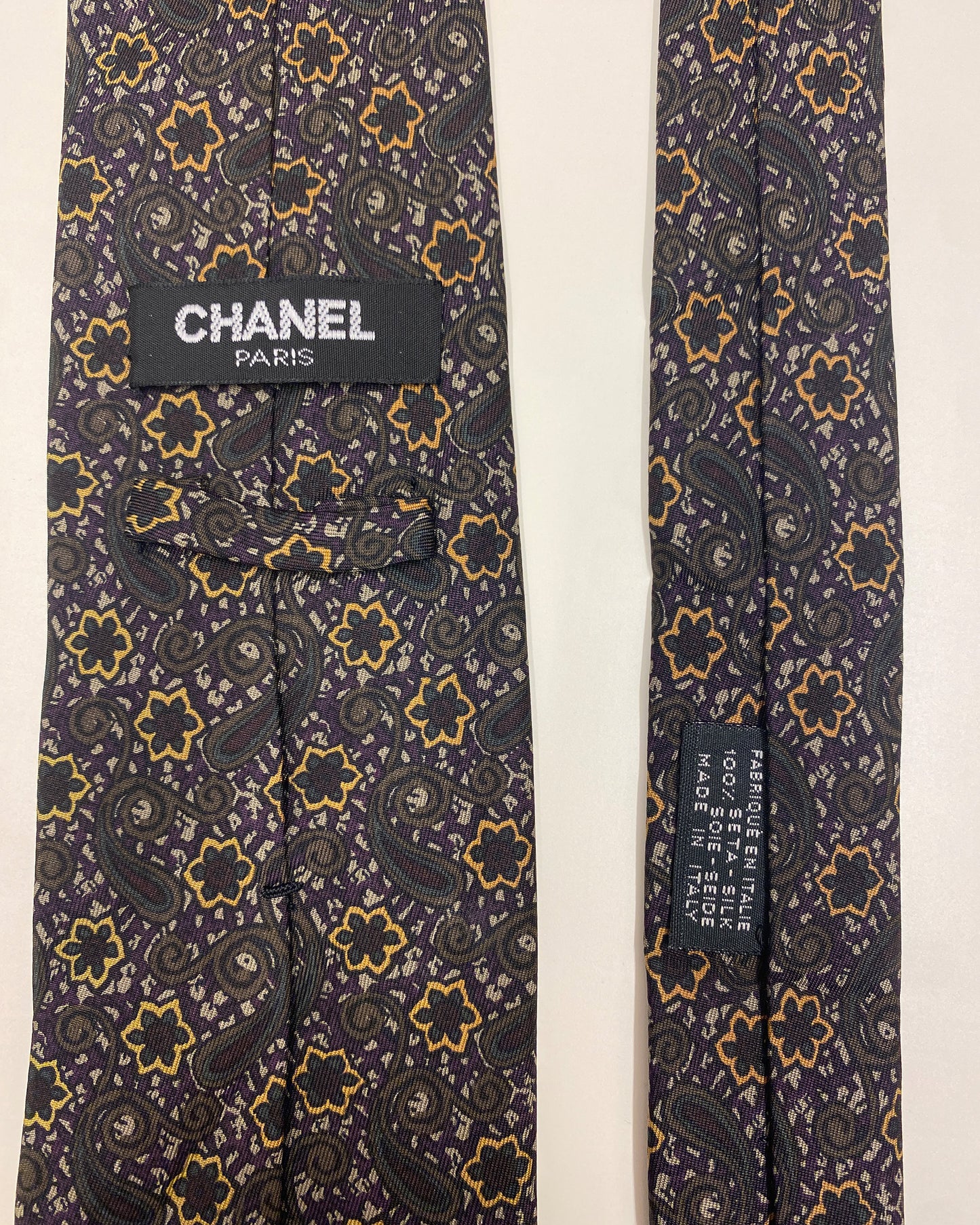 Chanel 1990s Pattern Tie Purple Green