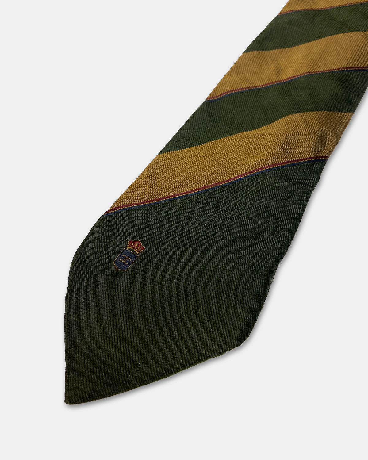 Chanel 1990s Diagonal Striped Tie Green Gold