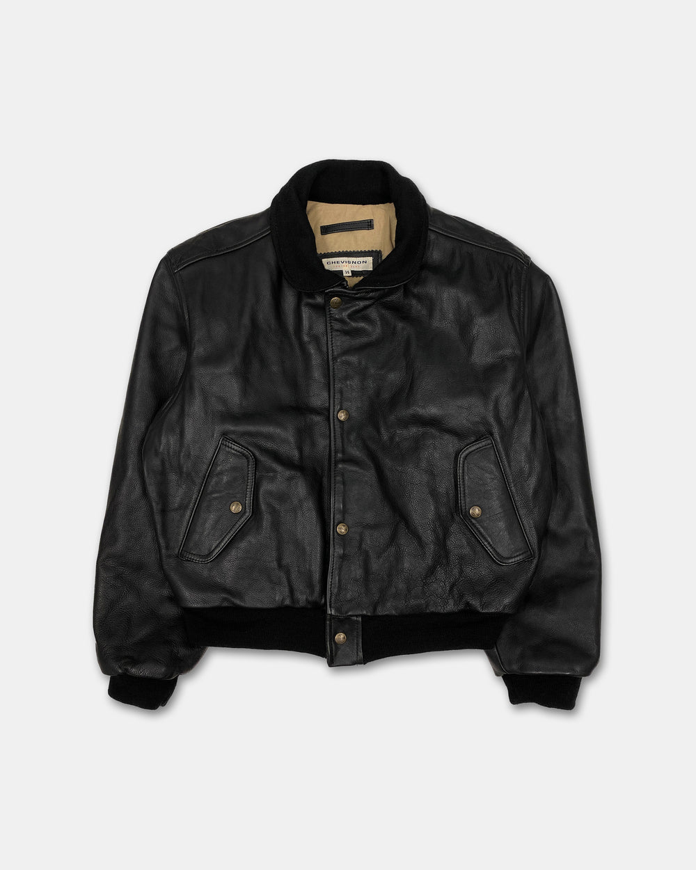 Chevignon 1990s Cow Leather Jacket Black