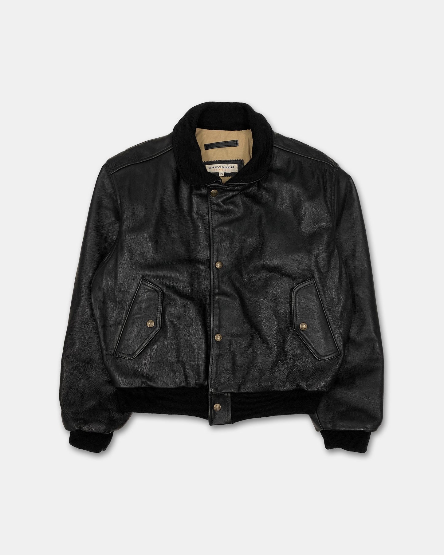 Chevignon 1990s Cow Leather Jacket Black