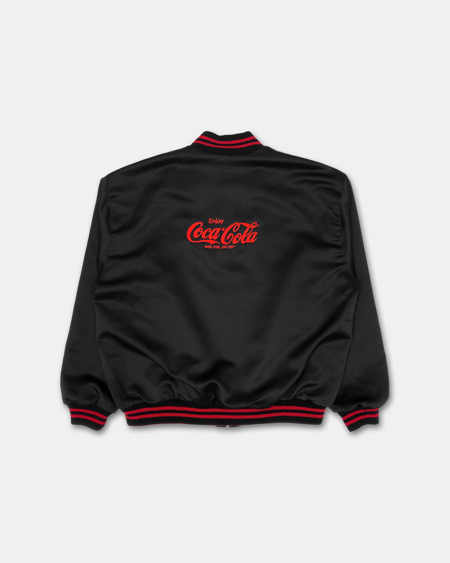 Vintage Coca Cola 1990s Embroidered Logo Satin Bomber Jacket Black