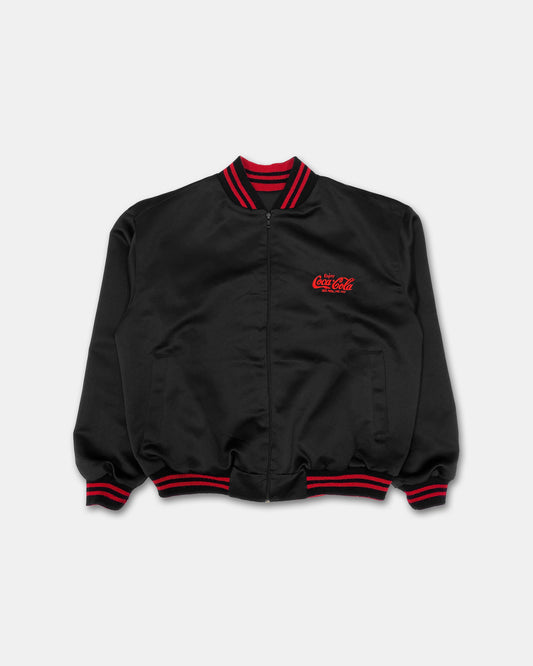Vintage Coca Cola 1990s Embroidered Logo Satin Bomber Jacket Black