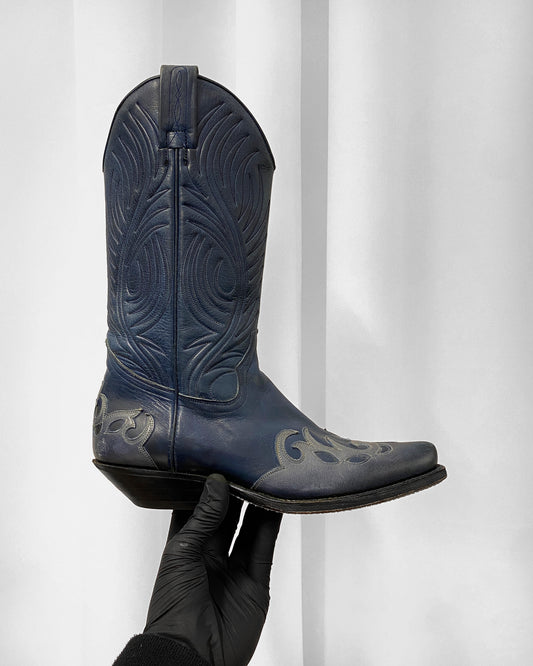 Tony Mora 1990s Ombre Cowboy Boots Blue