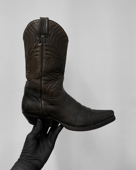 Tony Mora 1990s Faded Cowboy Boots Dark Brown Black