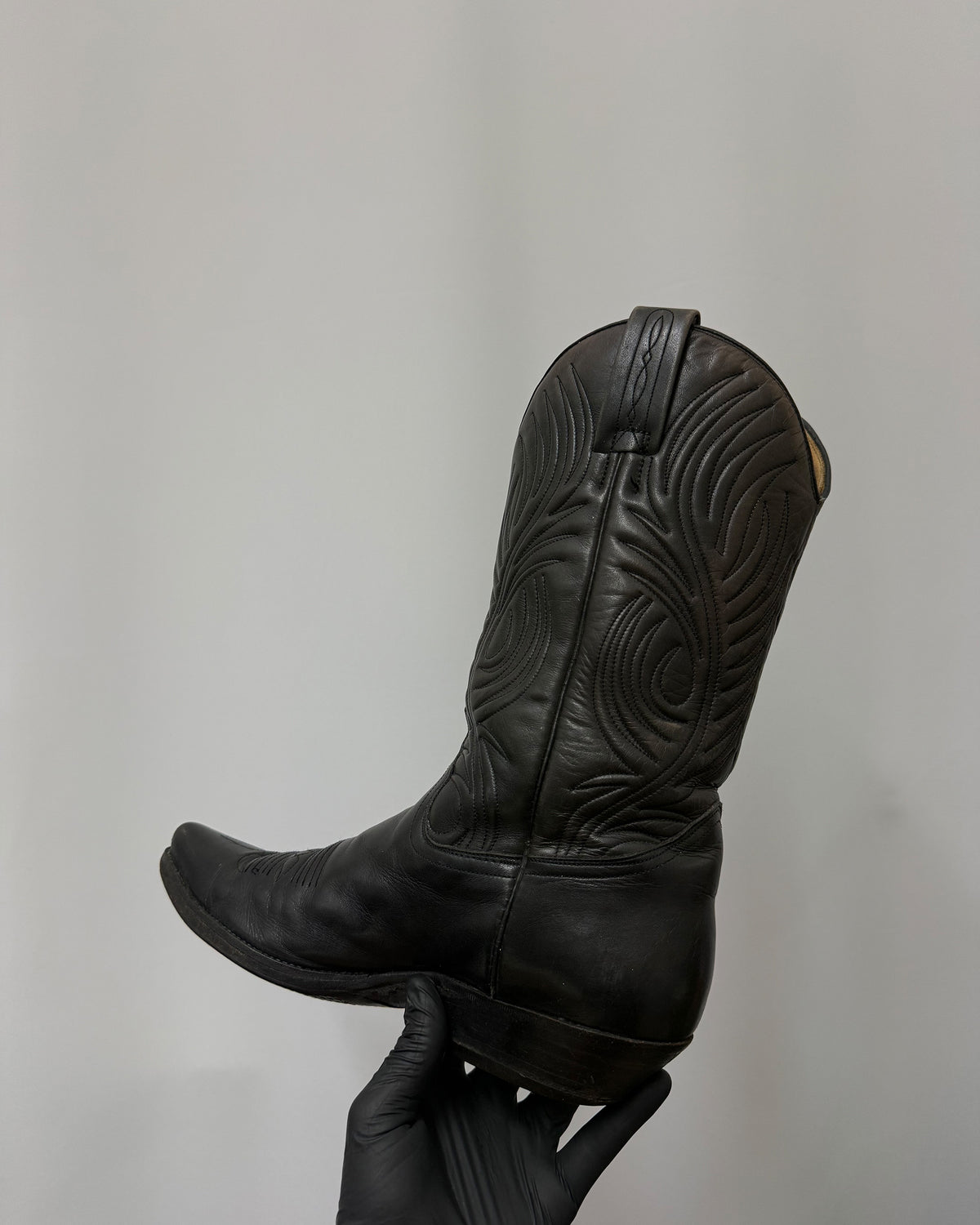 Tony Mora 1990s Faded Cowboy Boots Dark Brown Black
