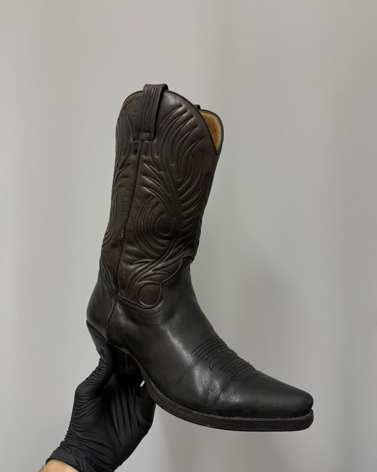 Tony Mora 1990s Faded Cowboy Boots Dark Brown Black