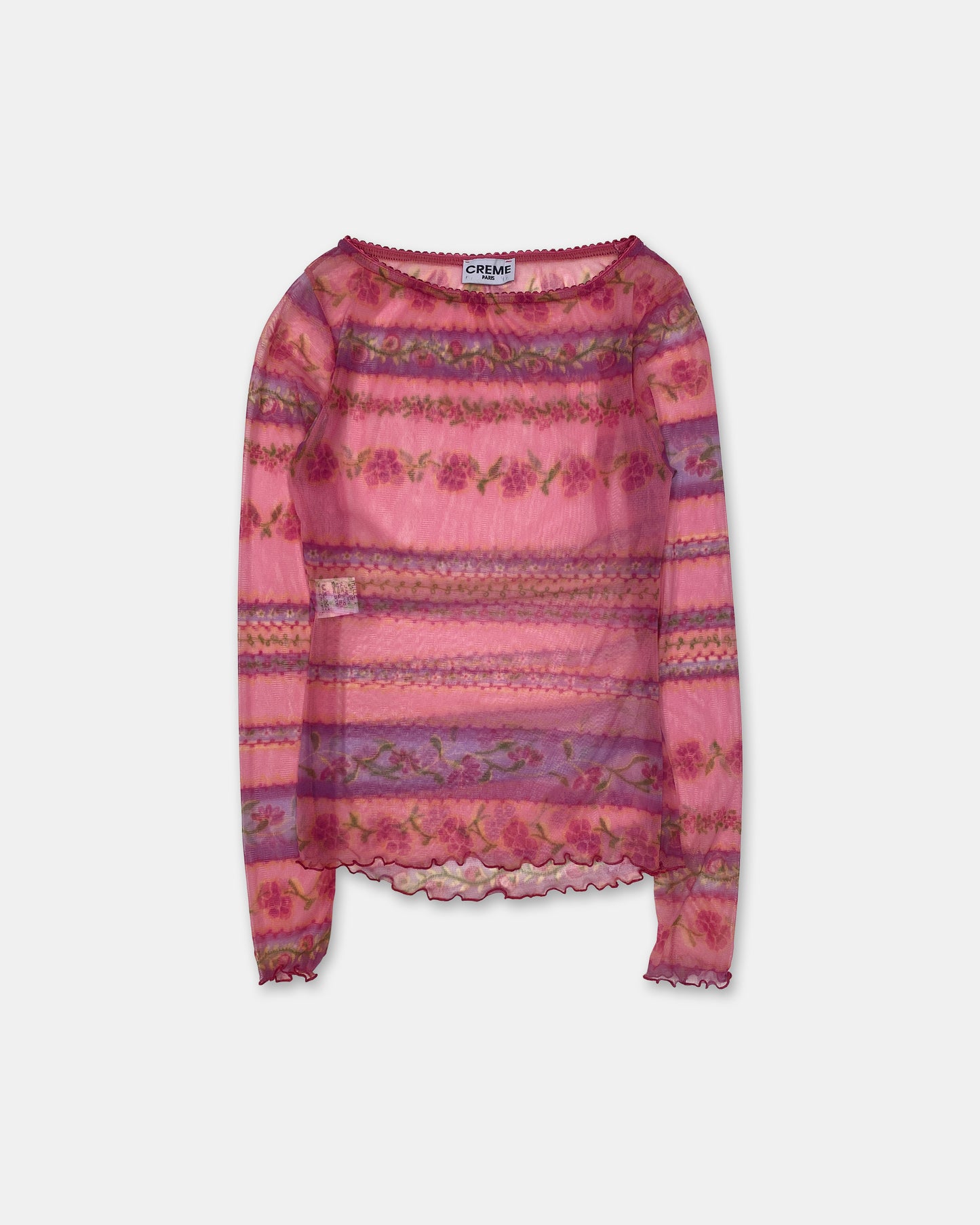 Creme Paris 2000s Flower Mesh Longsleeve Top Pink