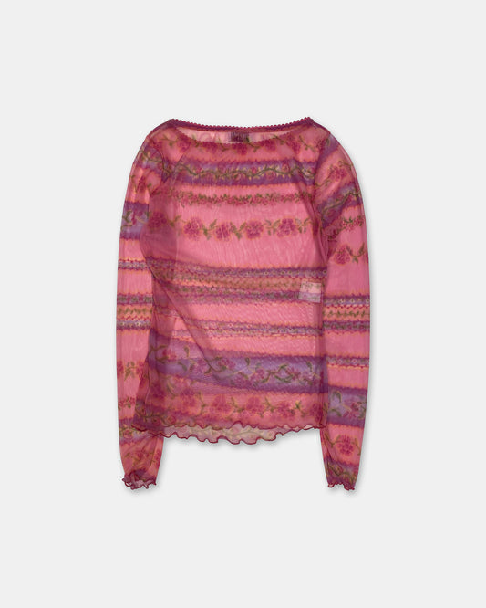Creme Paris 2000s Flower Mesh Longsleeve Top Pink