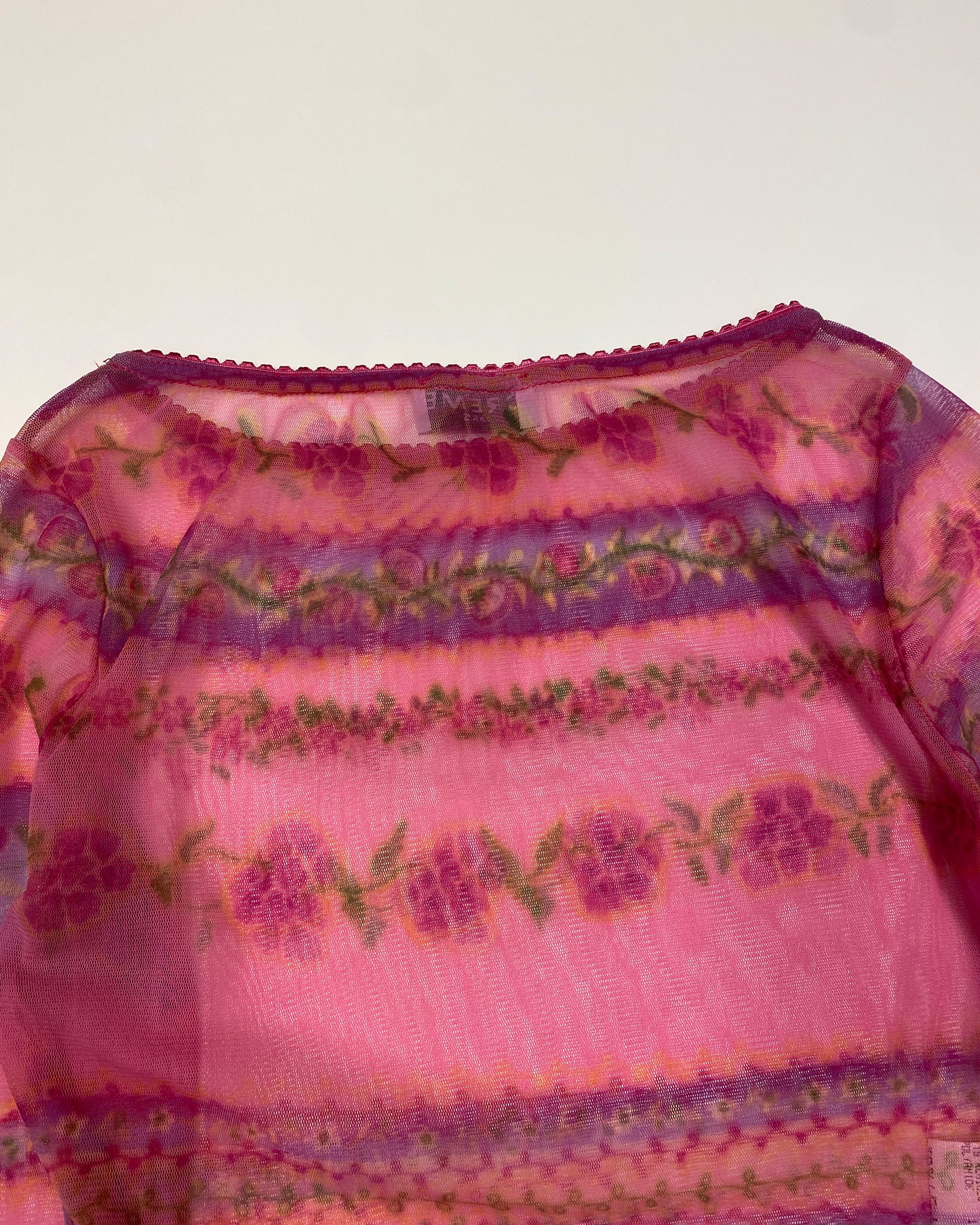 Creme Paris 2000s Flower Mesh Longsleeve Top Pink