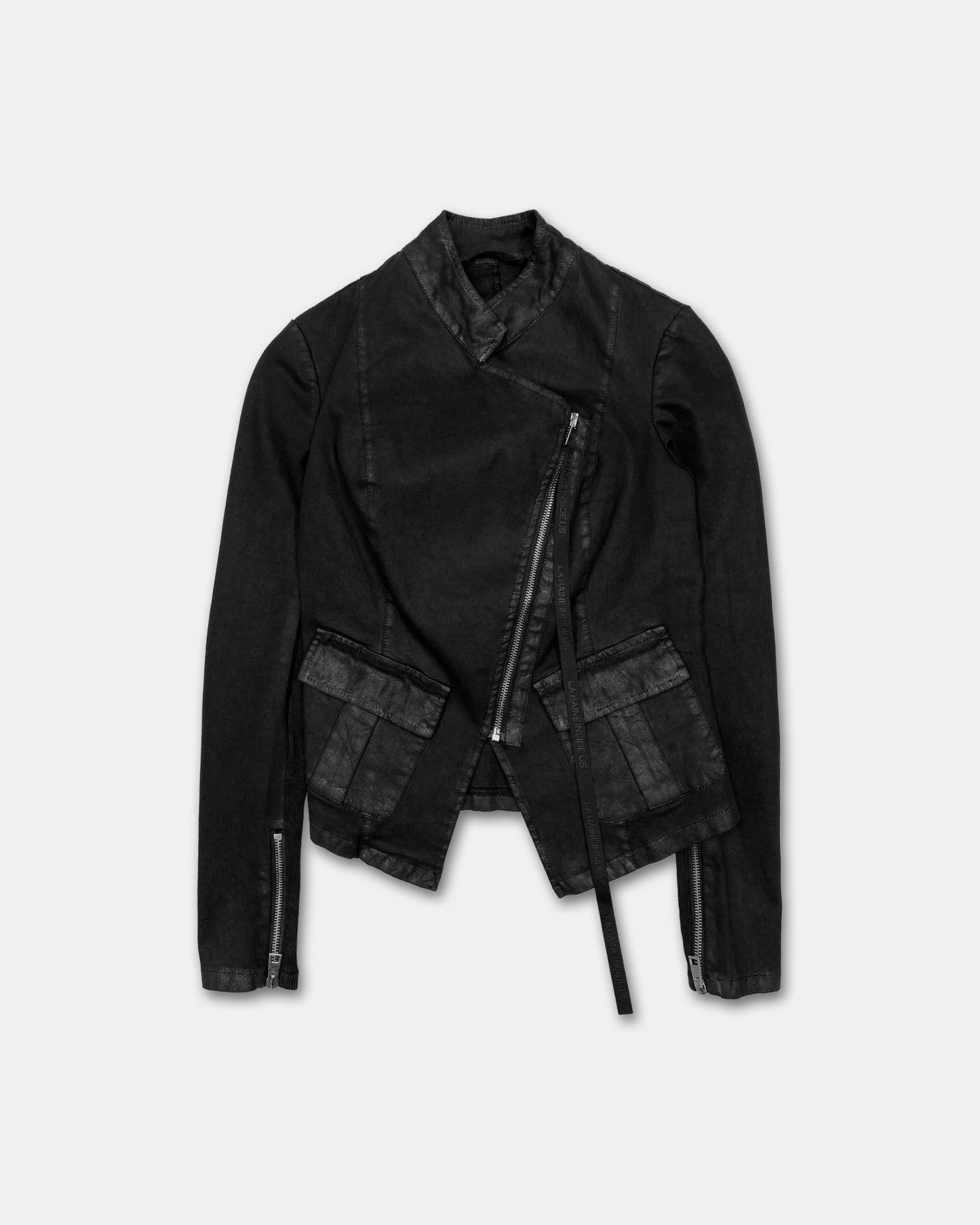 La Haine Inside Us 2020s Waxed Asymmetrical Zip Jacket Black