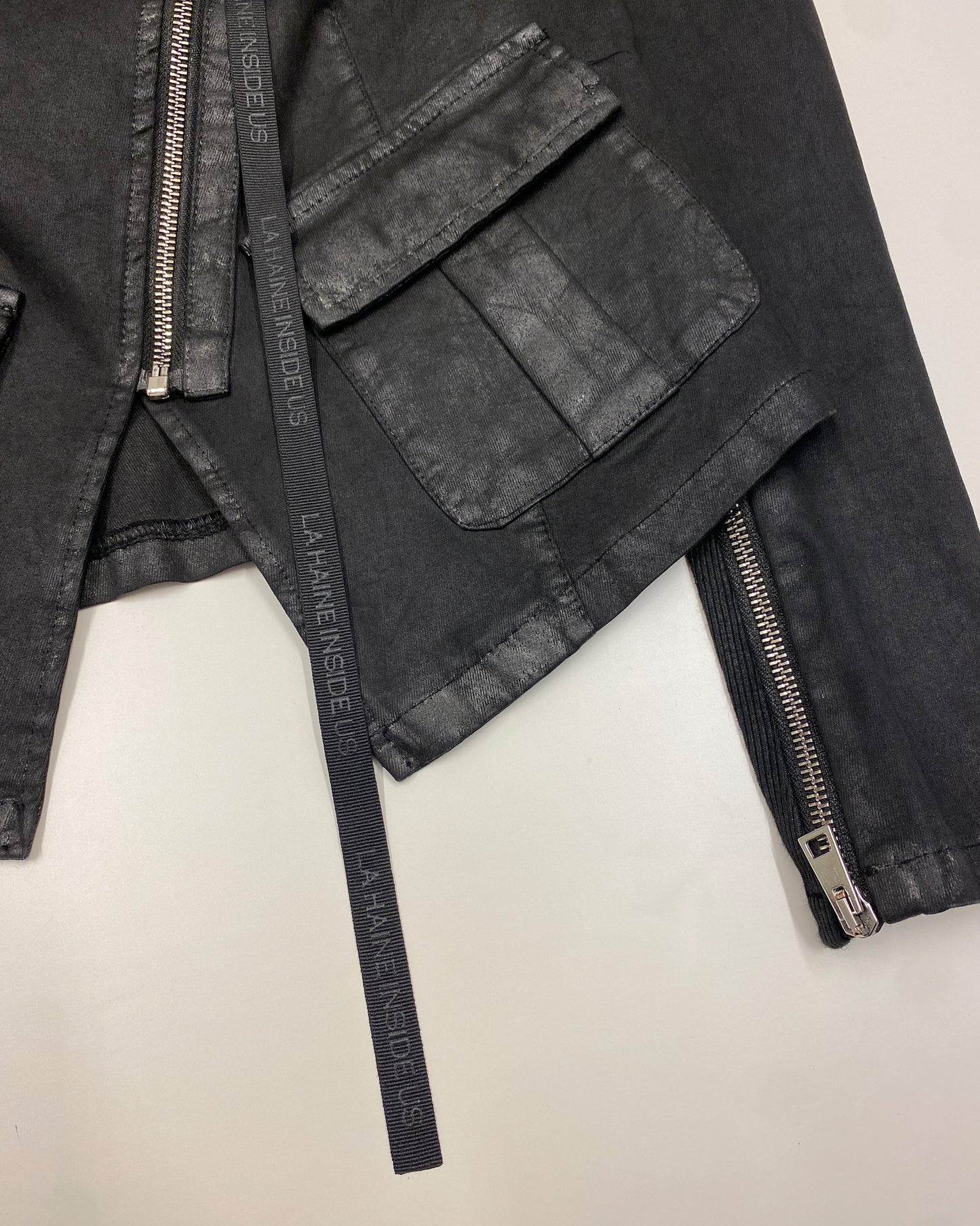 La Haine Inside Us 2020s Waxed Asymmetrical Zip Jacket Black