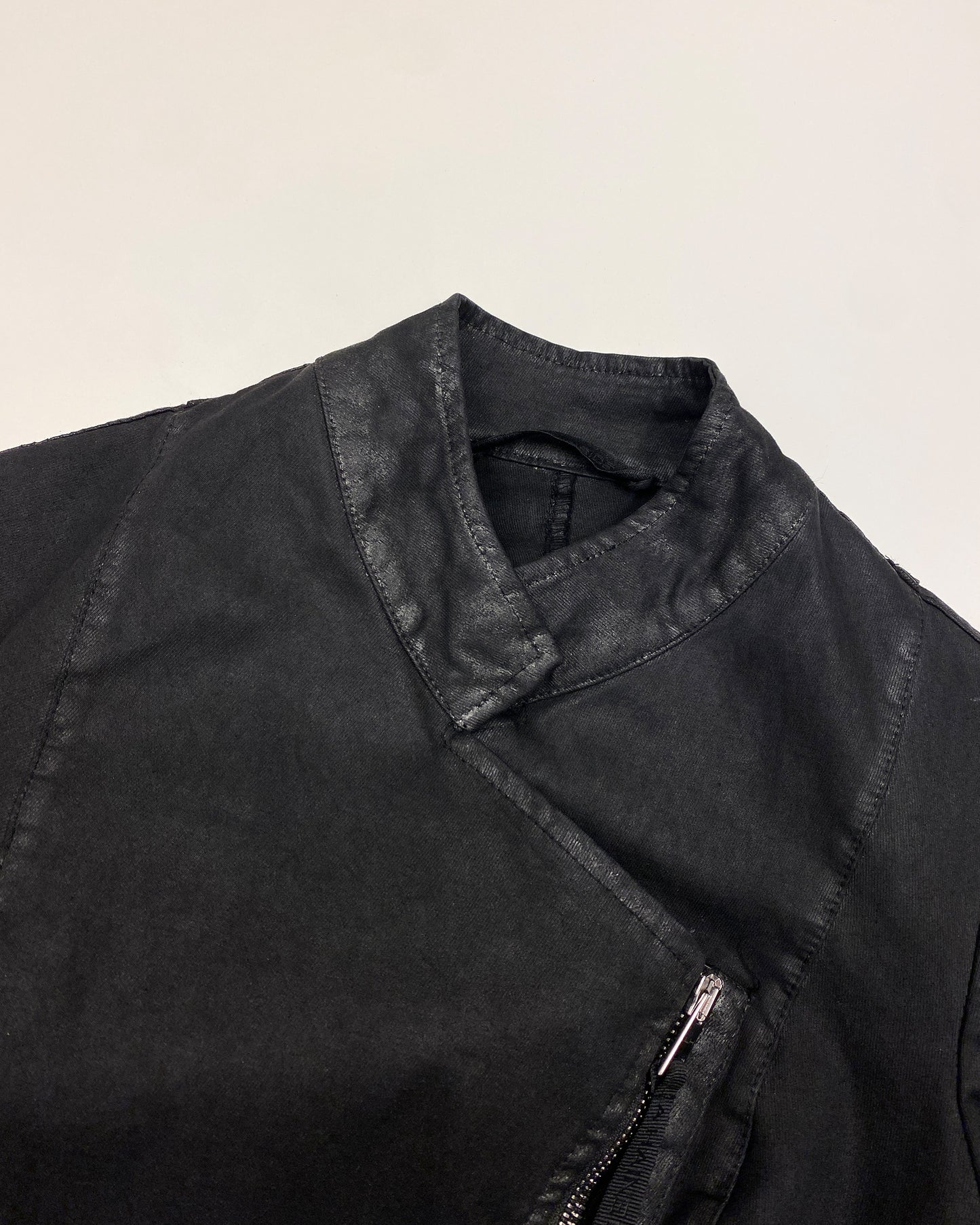 La Haine Inside Us 2020s Waxed Asymmetrical Zip Jacket Black