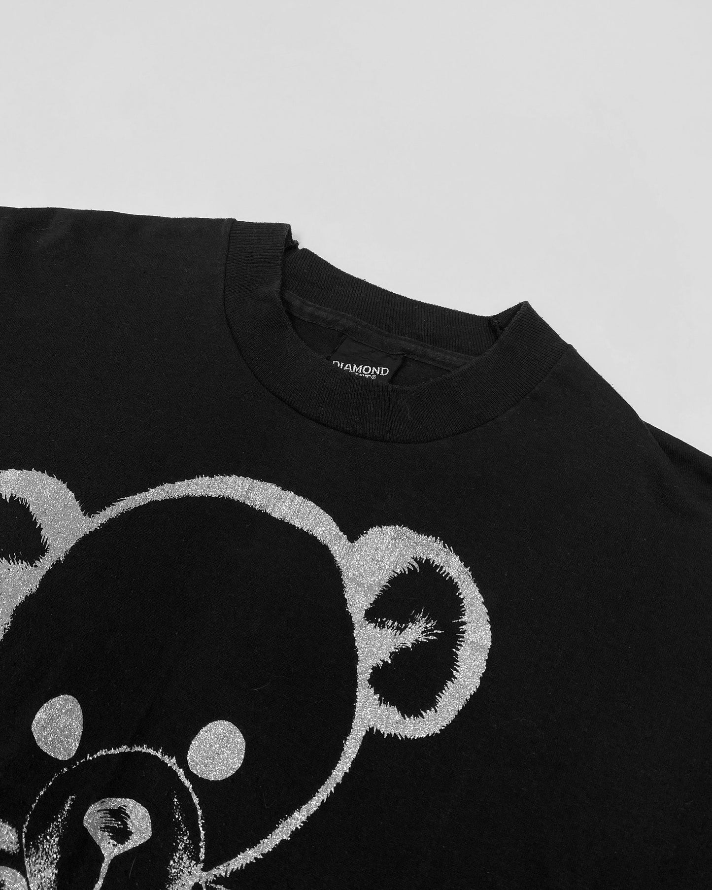 Vintage Diamond Dust 1990s Glitter Teddy Bear Single Stitched T-Shirt Black